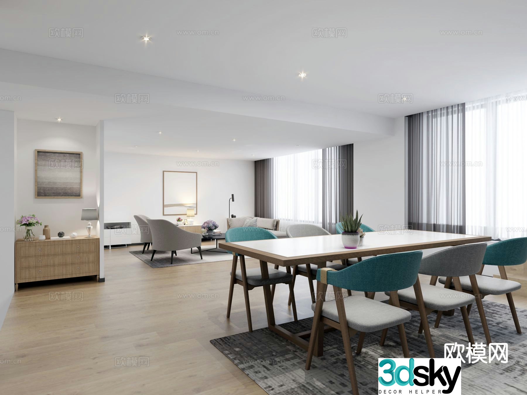 Modern minimalist study workspace 3d model