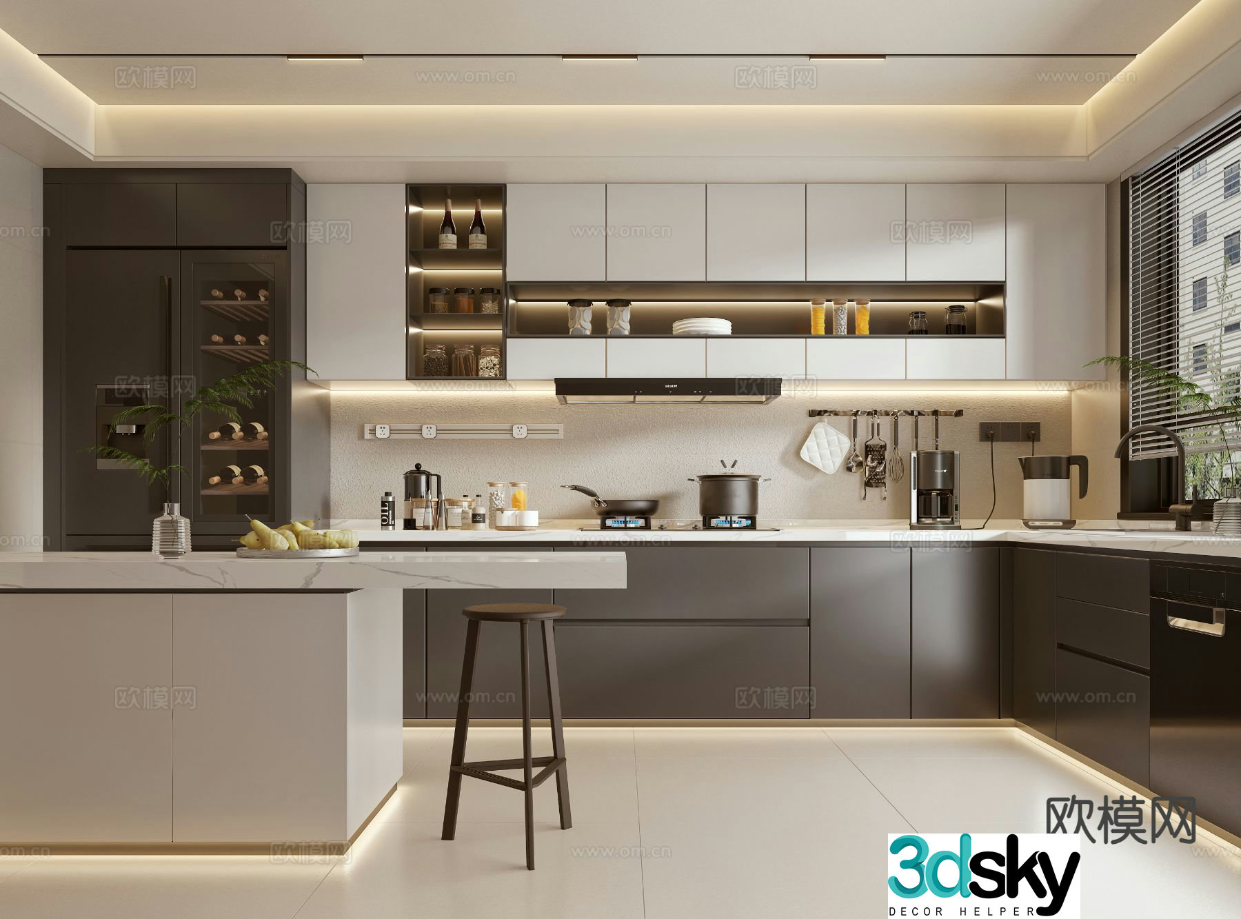 Semi open kitchen island kitchen 3d model