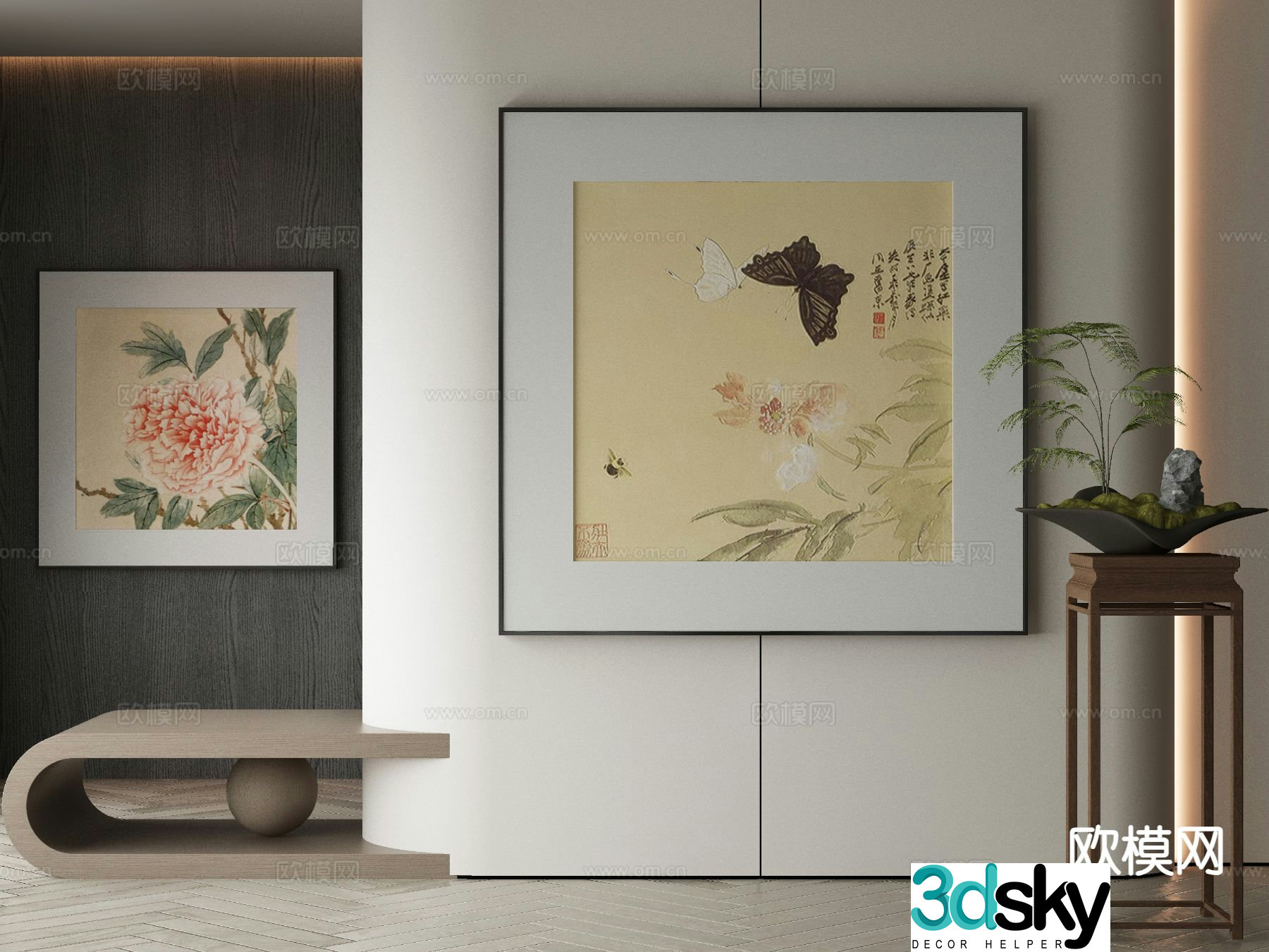 New Chinese style decorative painting butterfly hanging painting 3d model