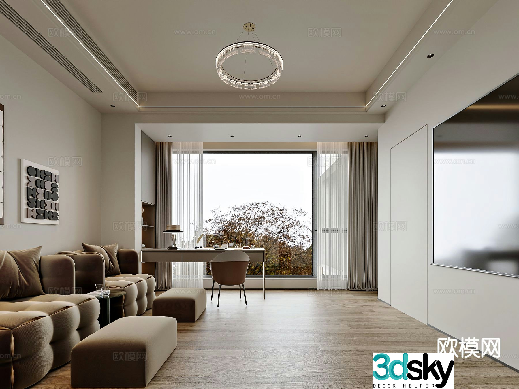 Modern study room leisure area 3d model