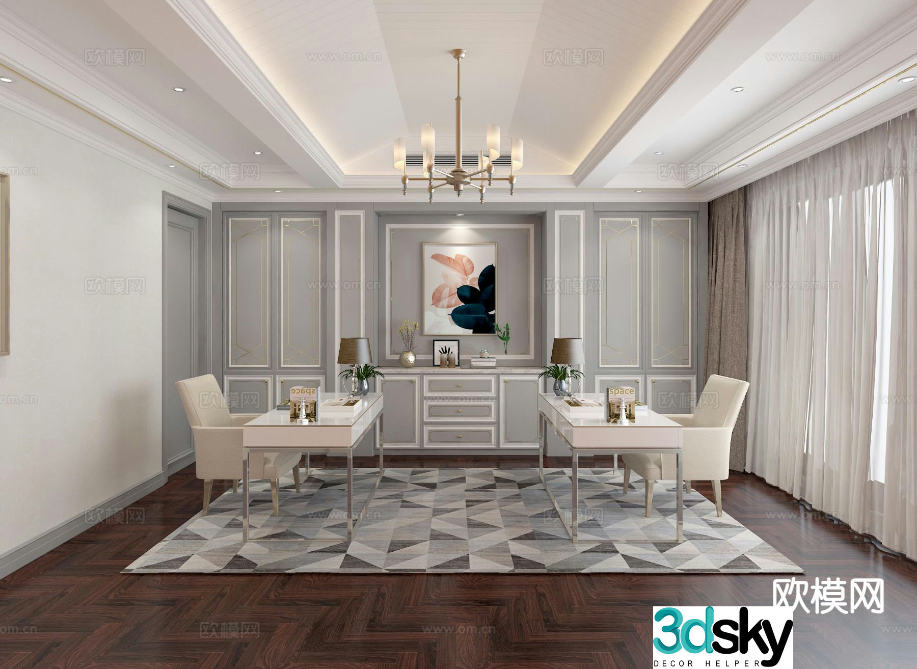 American simple study room 3D model