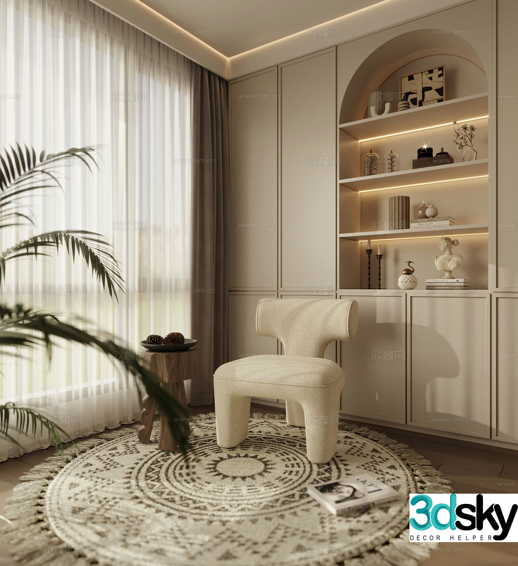 Cream style chair leisure chair 3d model