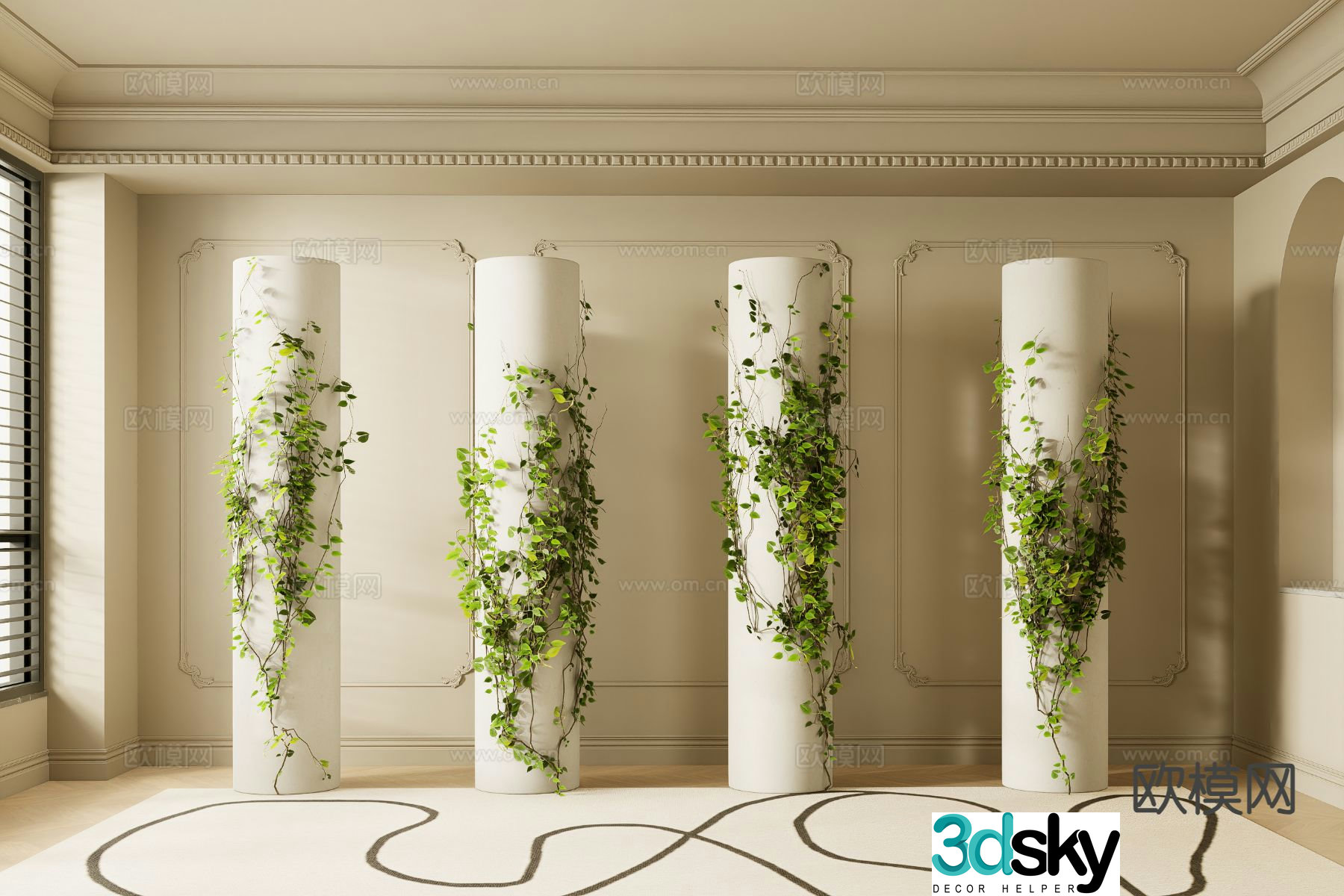 Modern rattan pillar 3d model