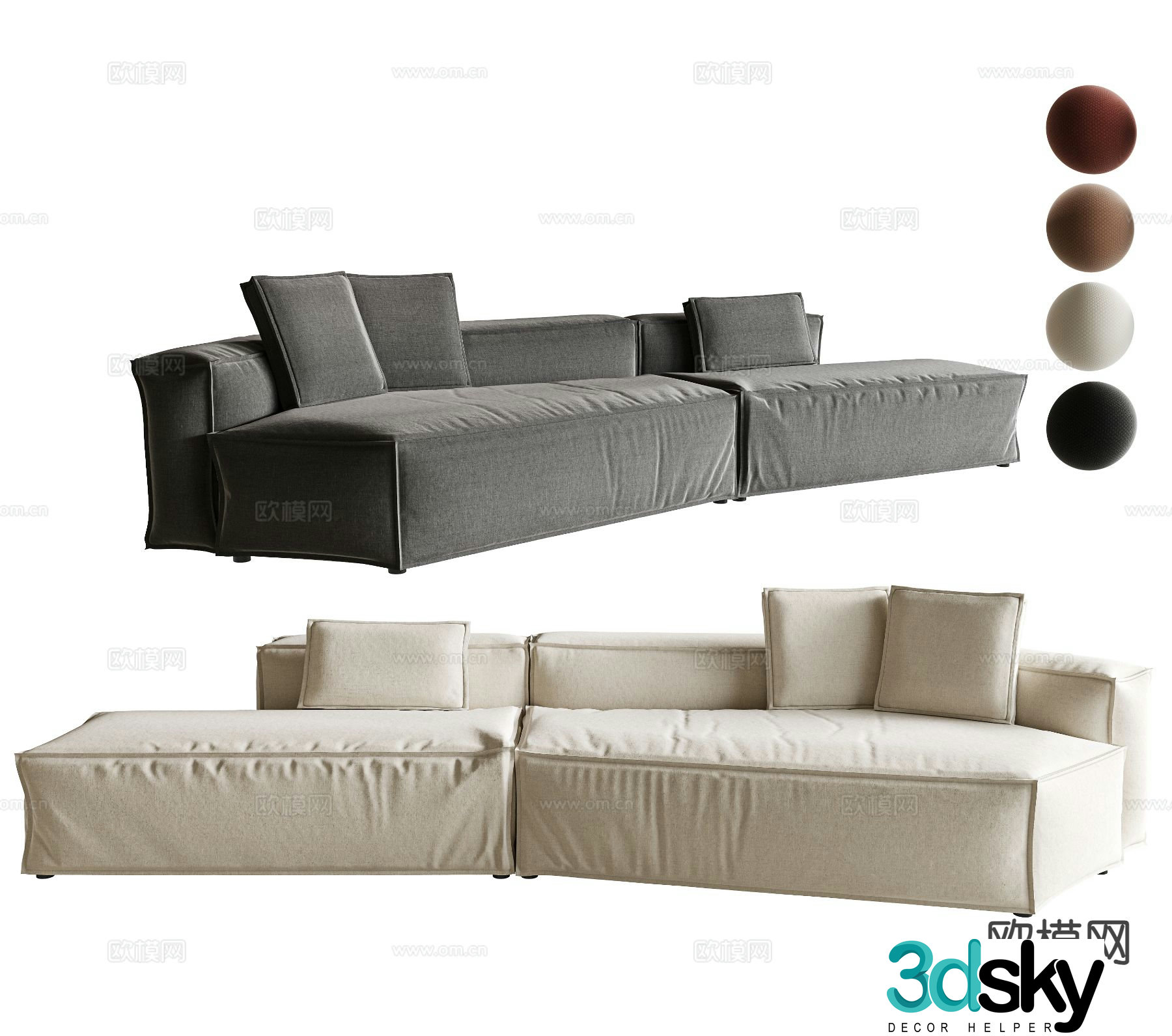 Modern multi-seat sofa angled sofa modular sofa 3d model