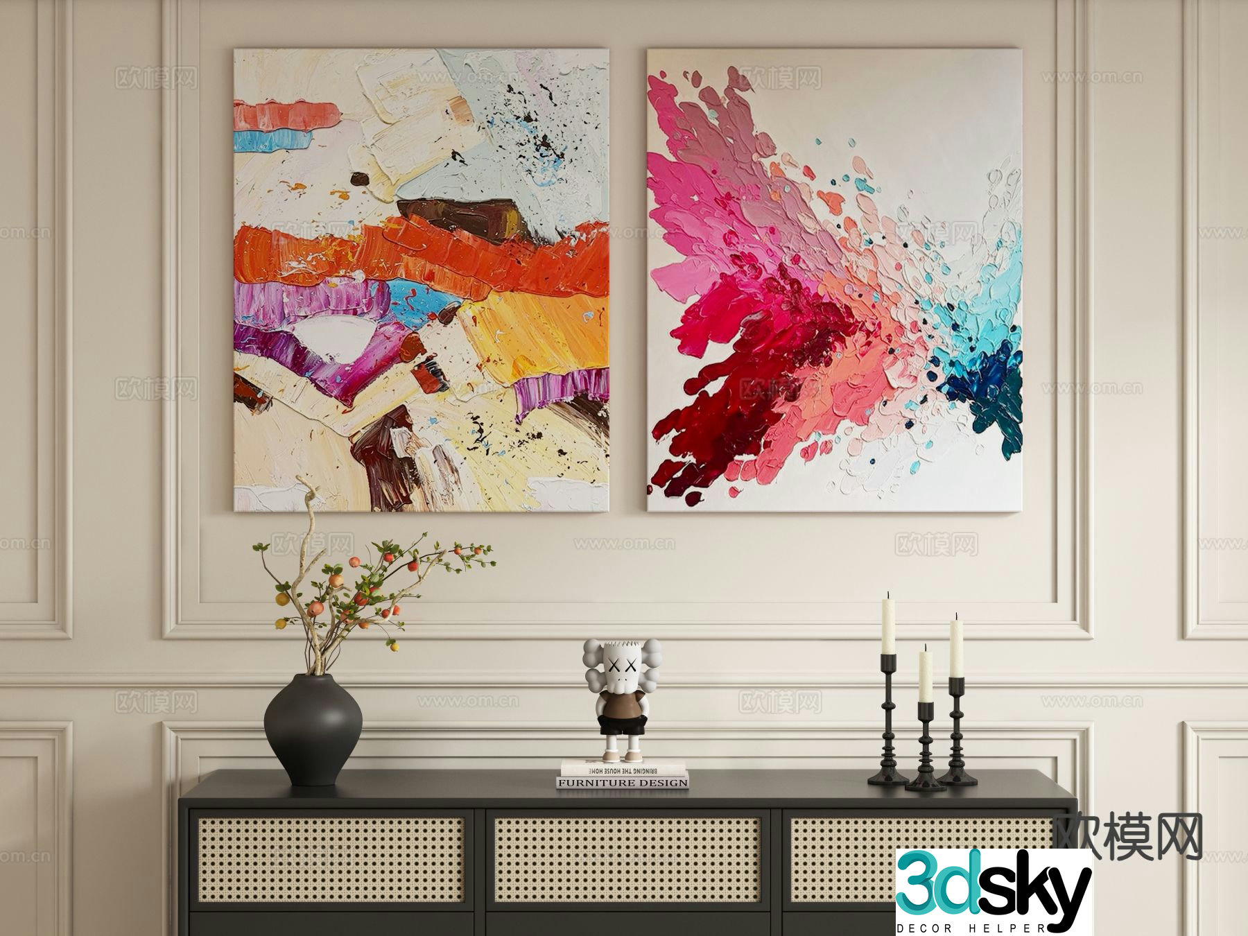 Cream style decorative painting splash oil painting 3d model