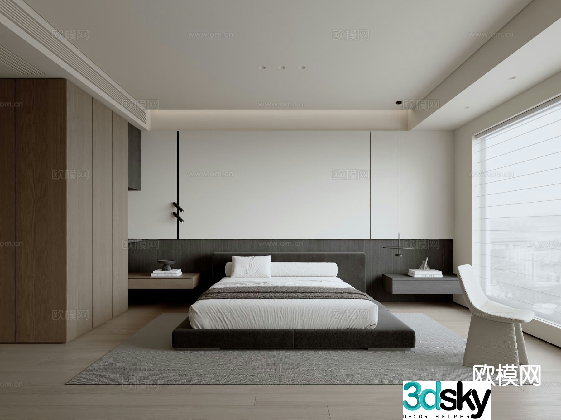 Modern minimalist bedroom master bedroom 3d model