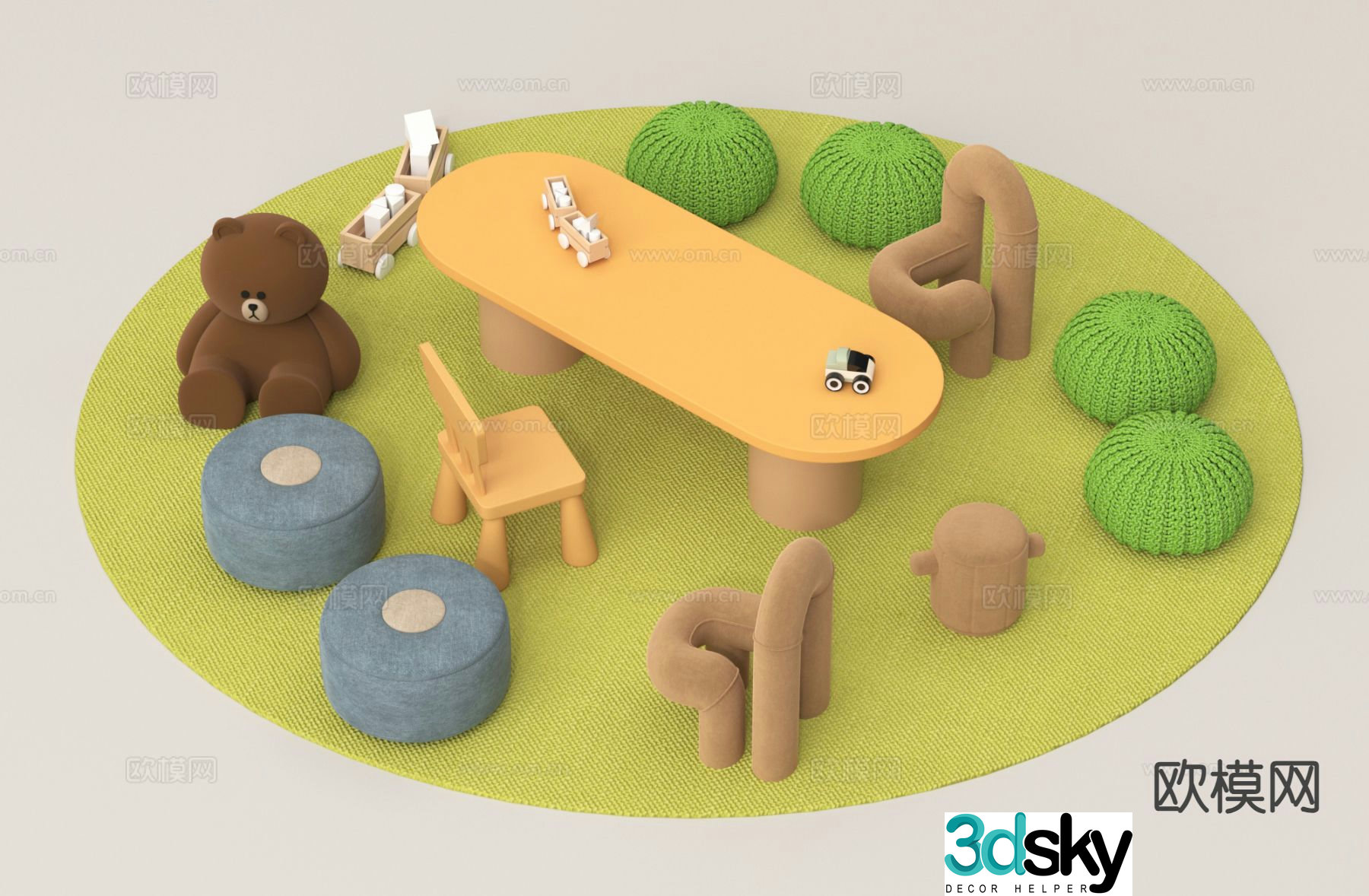 Modern children’s table and chair 3d model