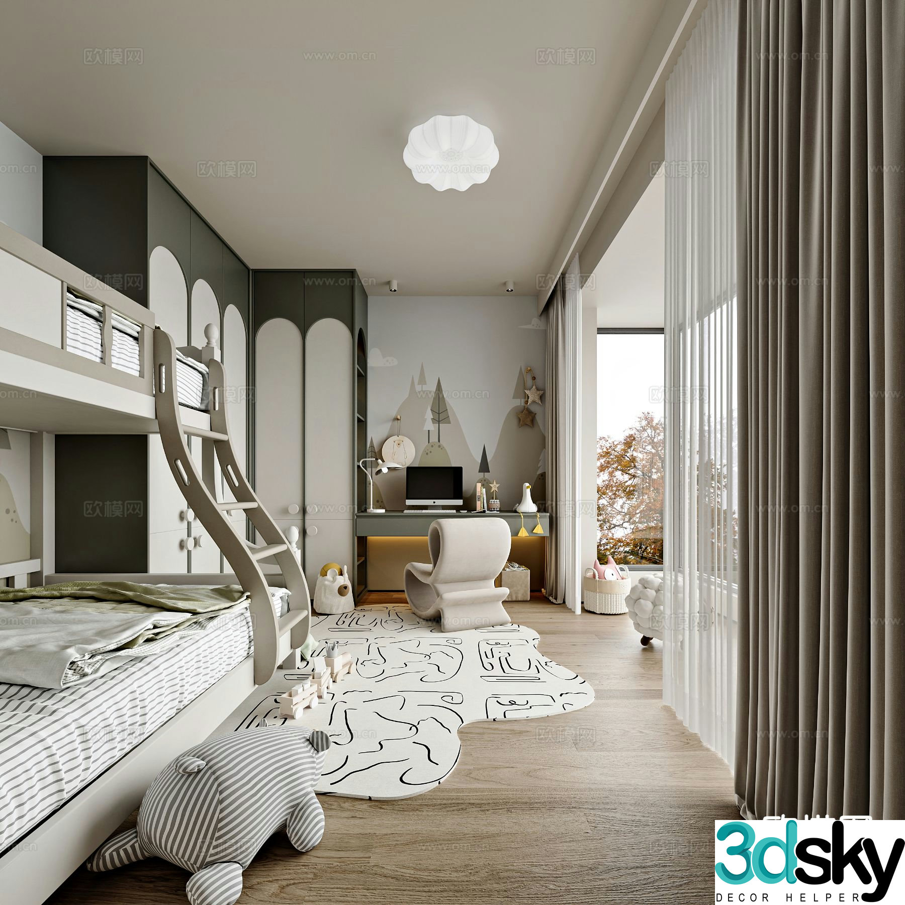 Universal children’s room bunk bed 3d model