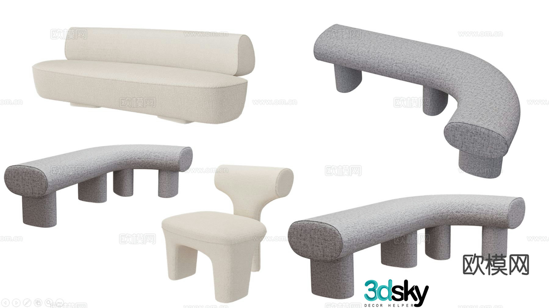 Curved stool bench sofa stool 3d model