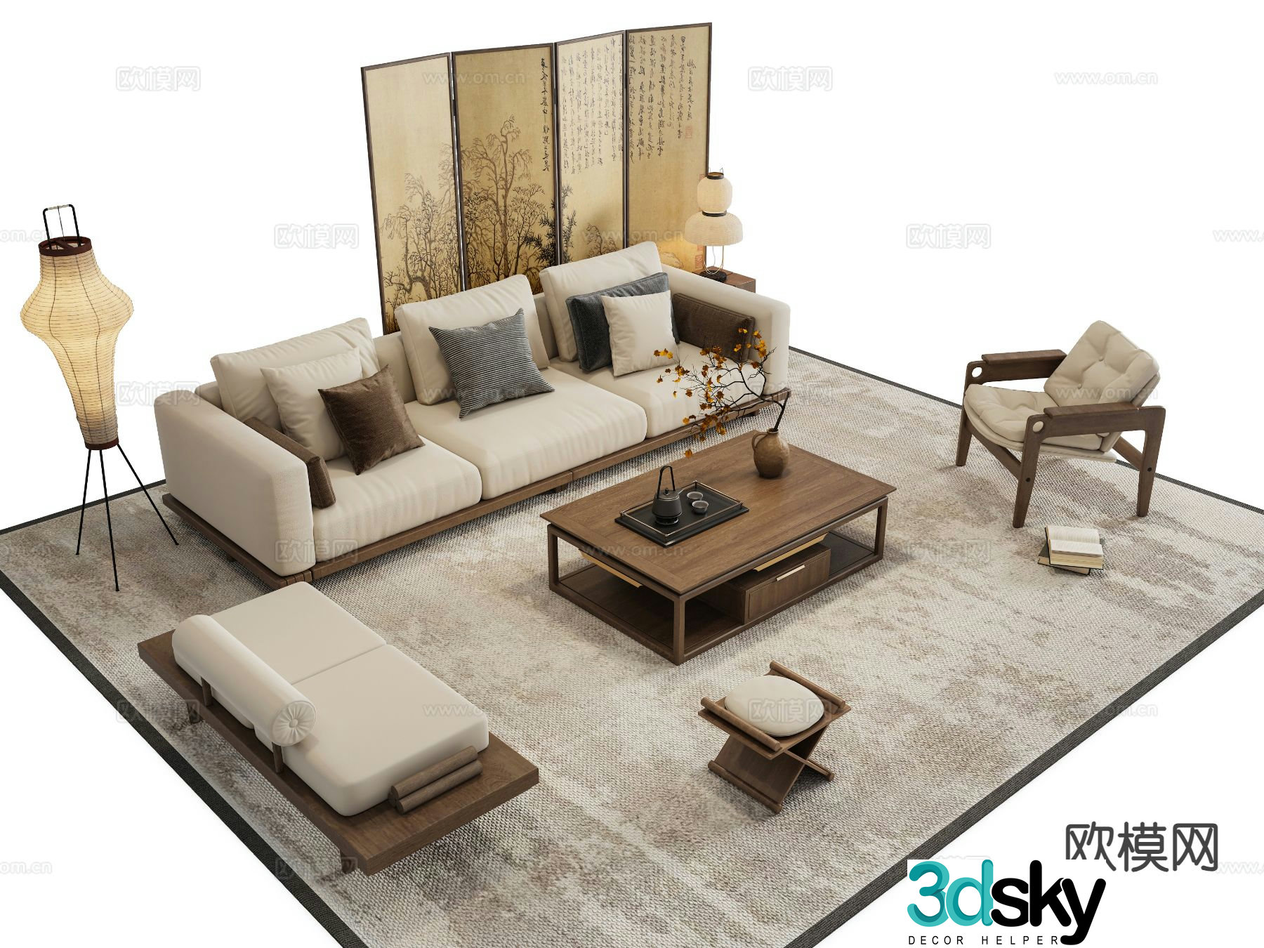 New Chinese style modular sofa 3d model