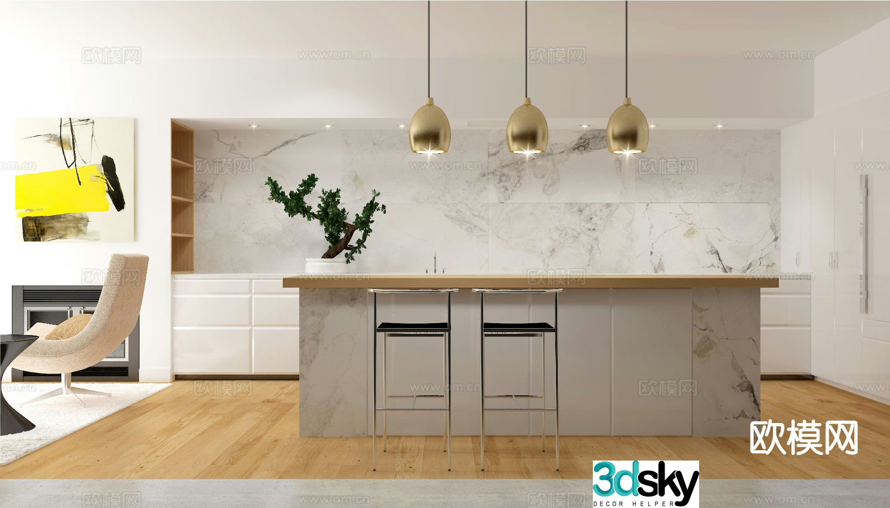 Modern open kitchen 3d model