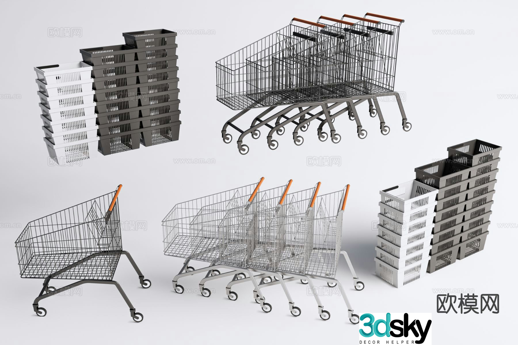 Modern shopping cart supermarket trolley hand basket 3d model