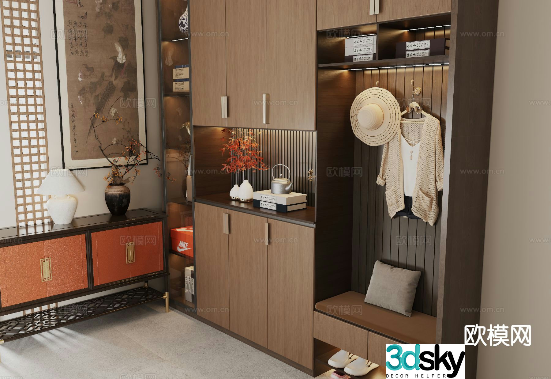 New Chinese style shoe cabinet Entrance shoe cabinet 3D model