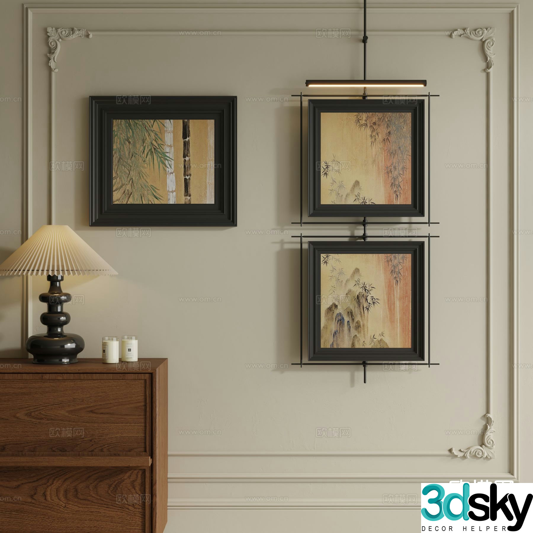 Medieval style hanging painting metal pole hanging painting decorative painting 3D model