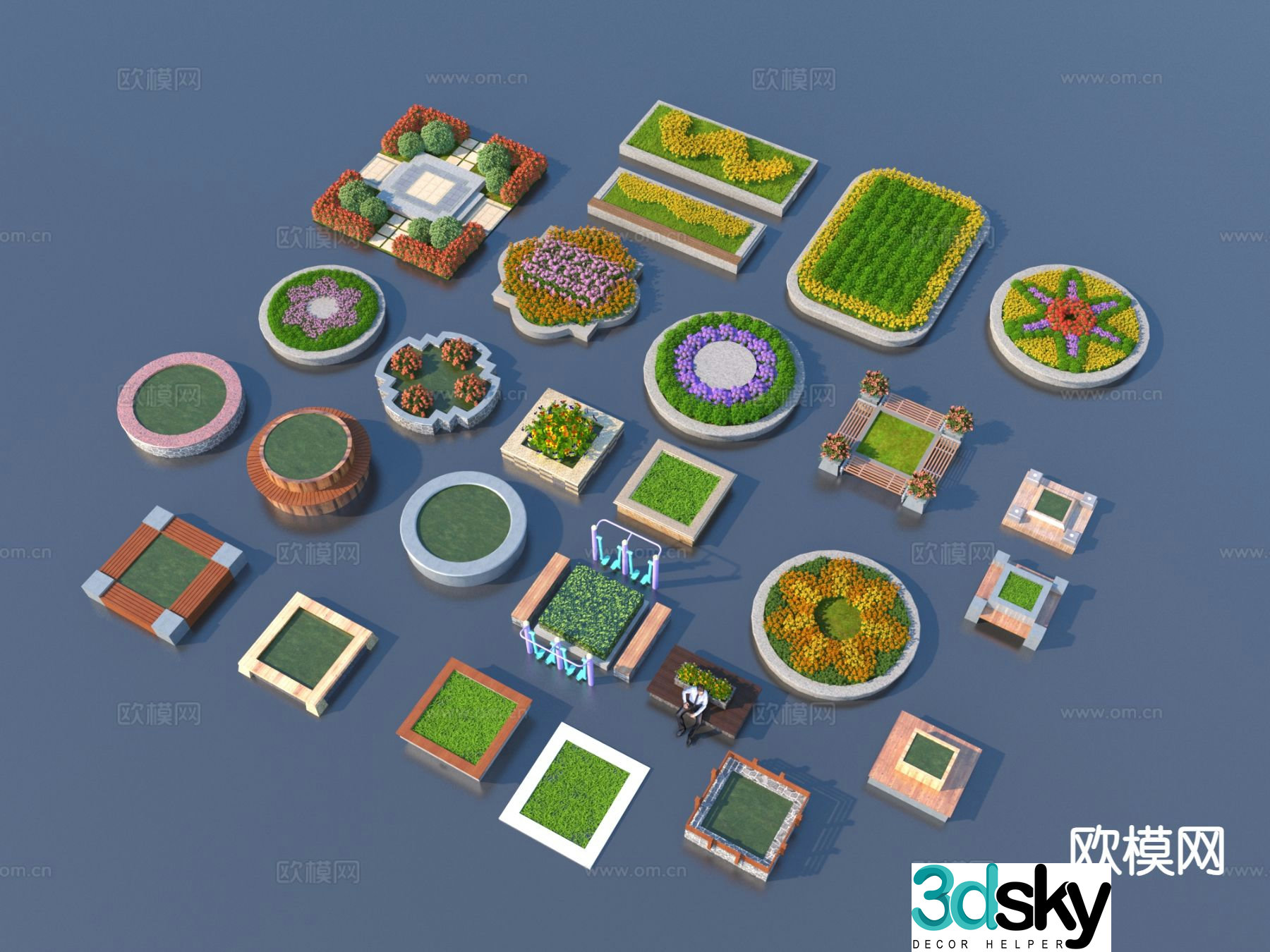 Tree pond flower pond chair landscape sketch 3D model