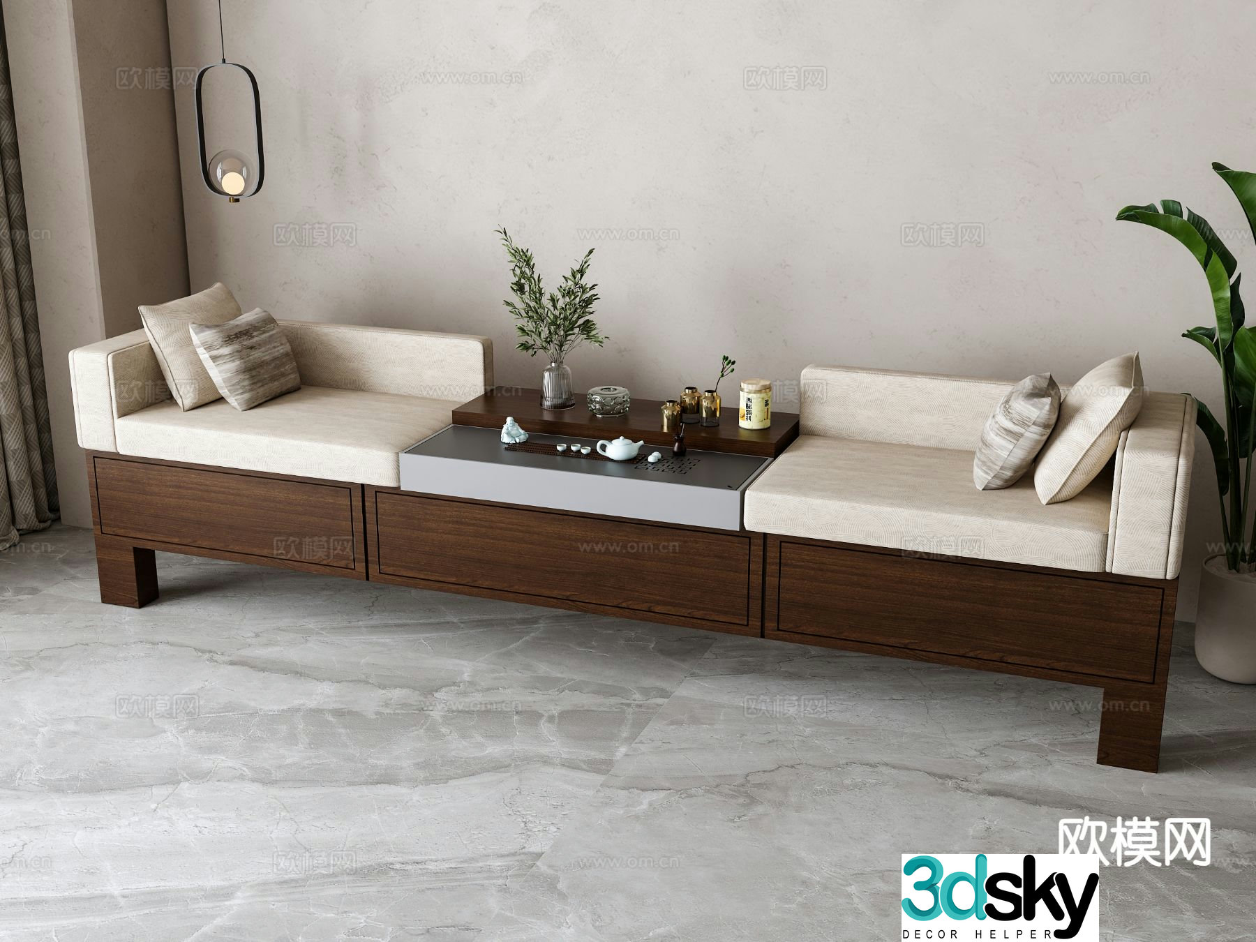 New Chinese style double sofa 3d model