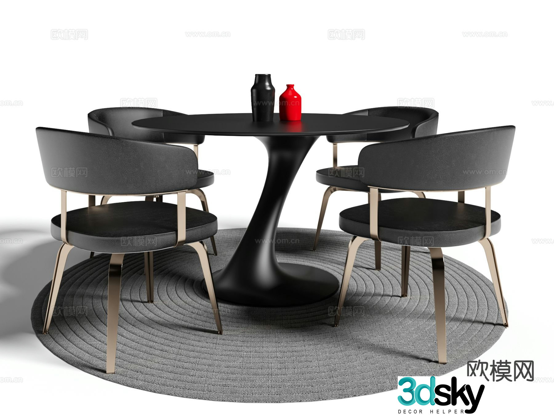 Modern round dining table and chairs 3d model