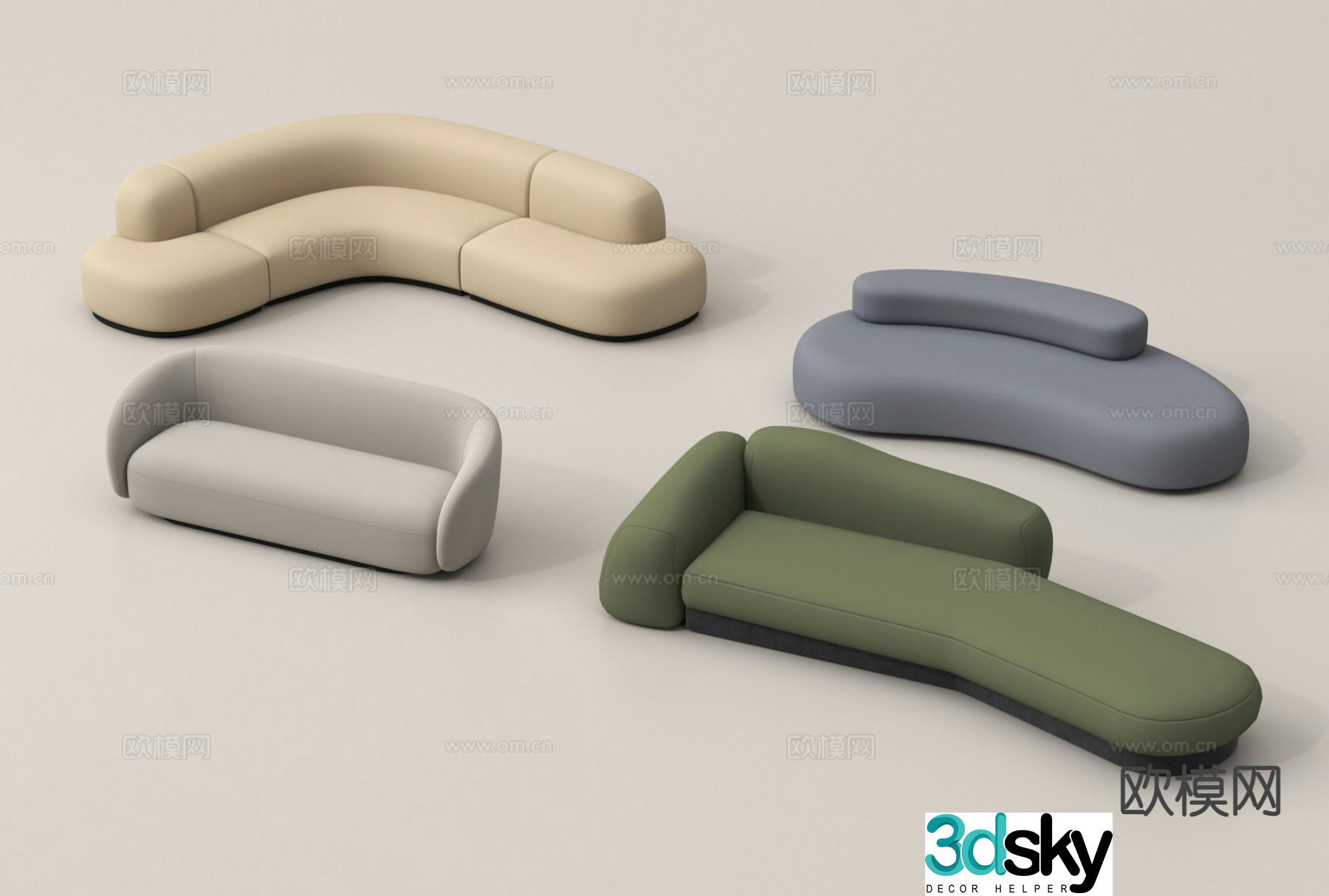 multi-person sofa curved sofa corner sofa 3d model