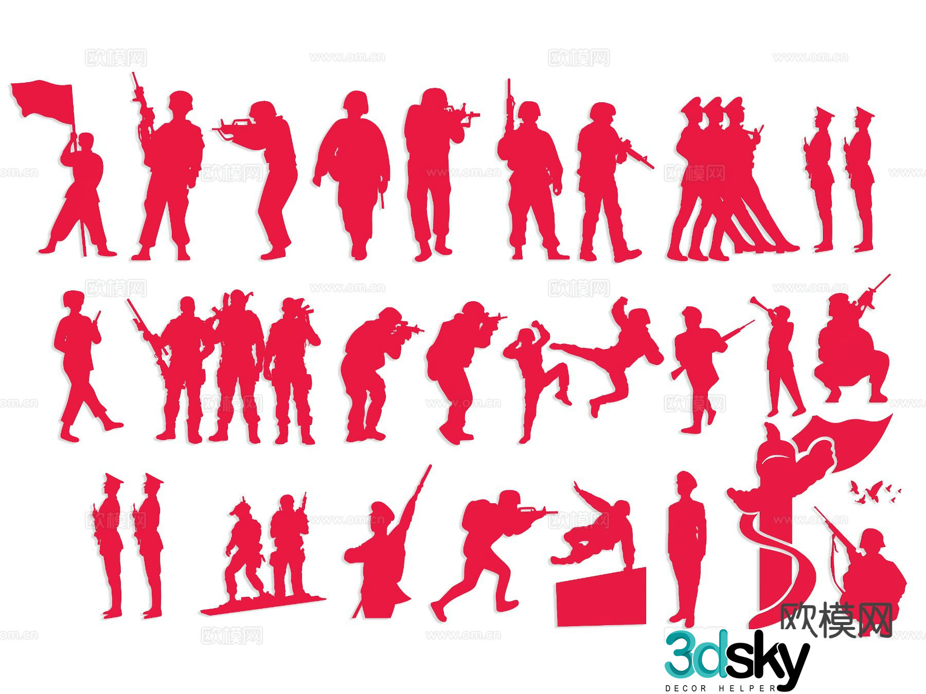 Revolutionary soldier silhouette paper cut wall decoration 3d model