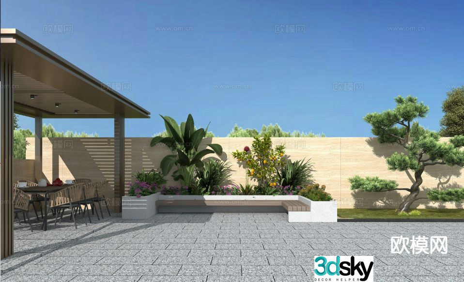 Modern villa yard courtyard 3d model