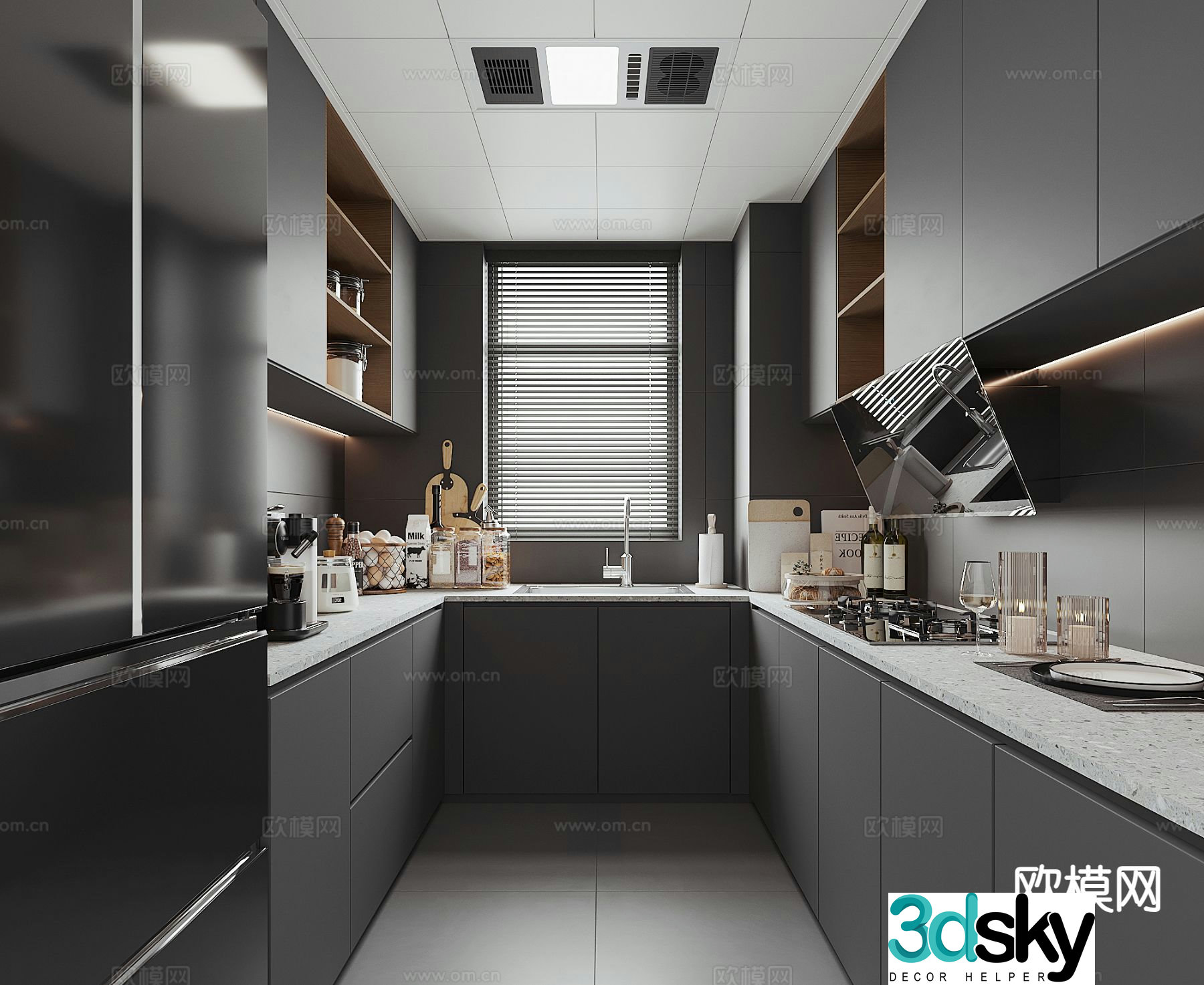 Premium gray kitchen 3d model