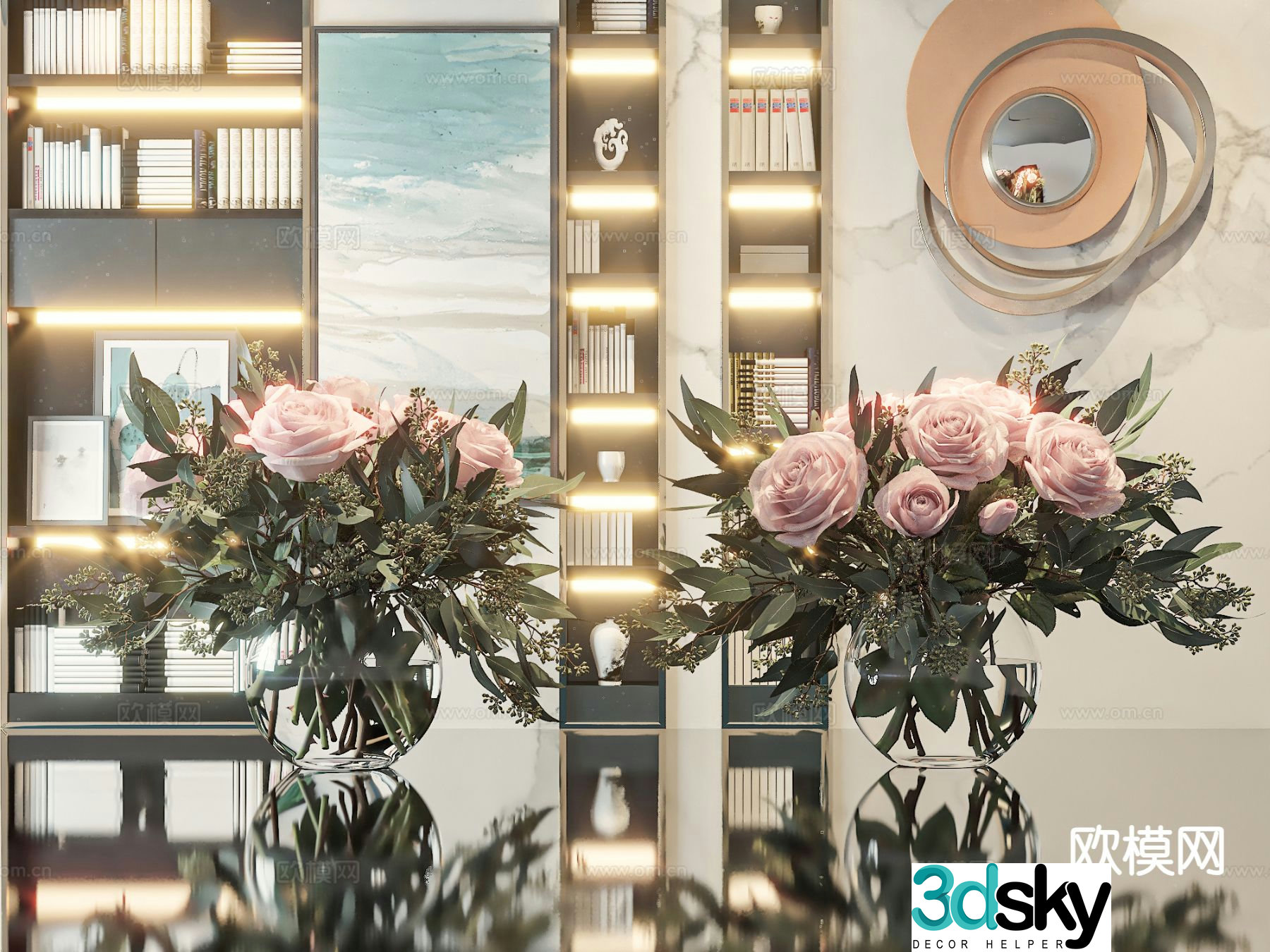 Modern vase floral arrangement rose flower 3d model