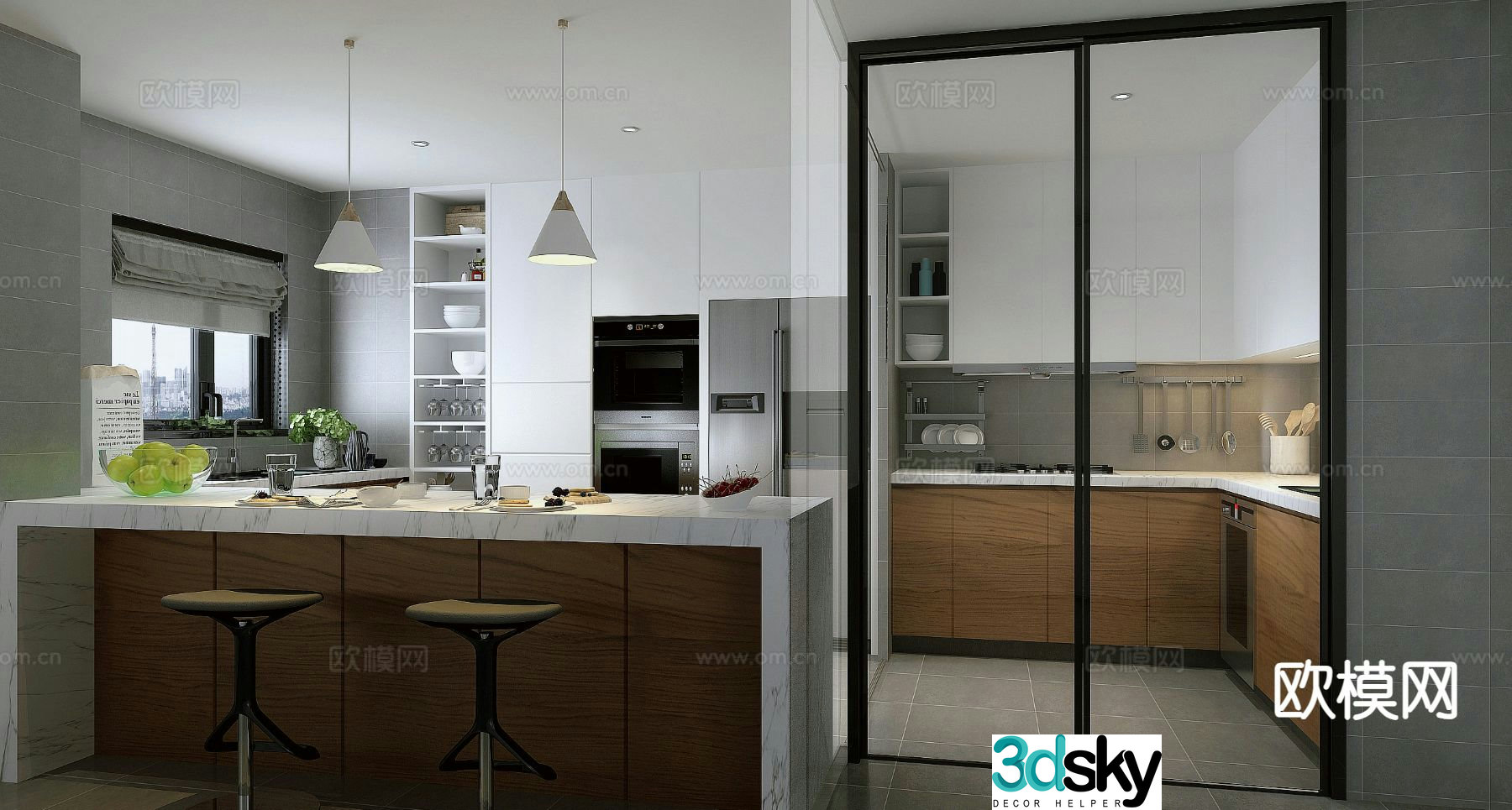 Modern open kitchen 3d model