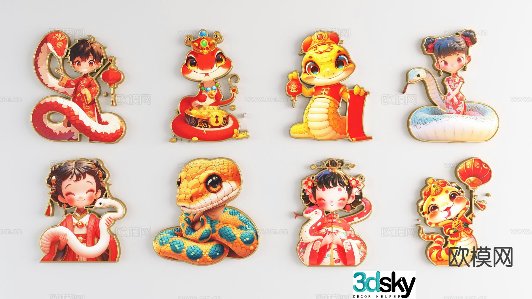 National trend of the Year of the Snake silhouette Snake zodiac 3D model