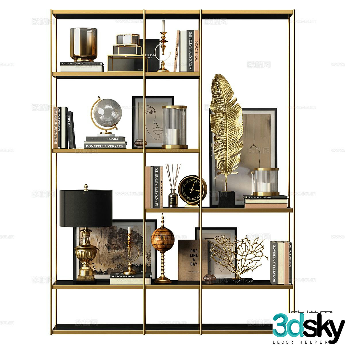 Light luxury bookshelf storage rack 3d model