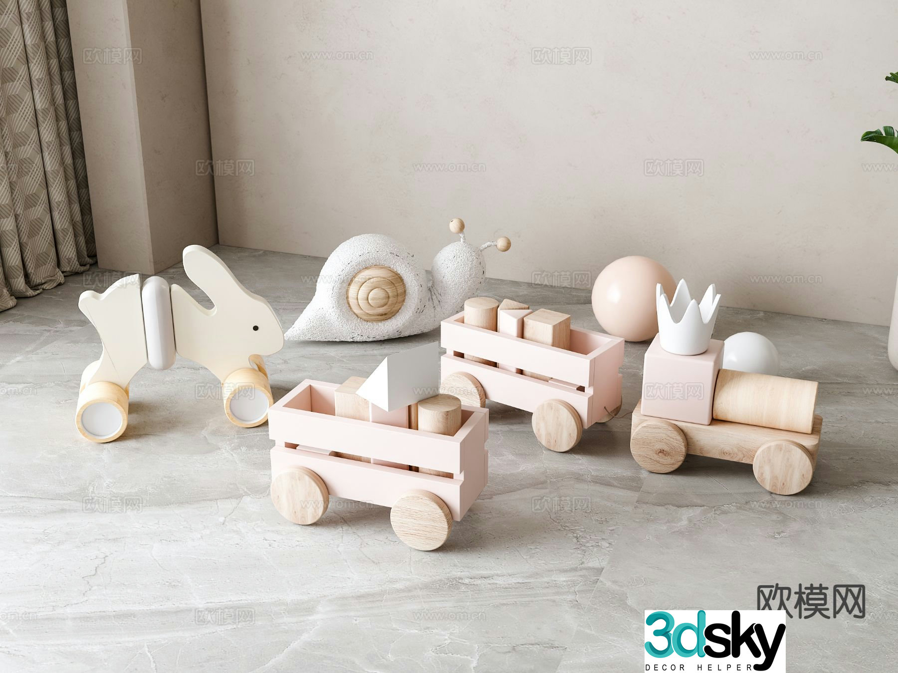Jane European building block toy rabbit car 3D model
