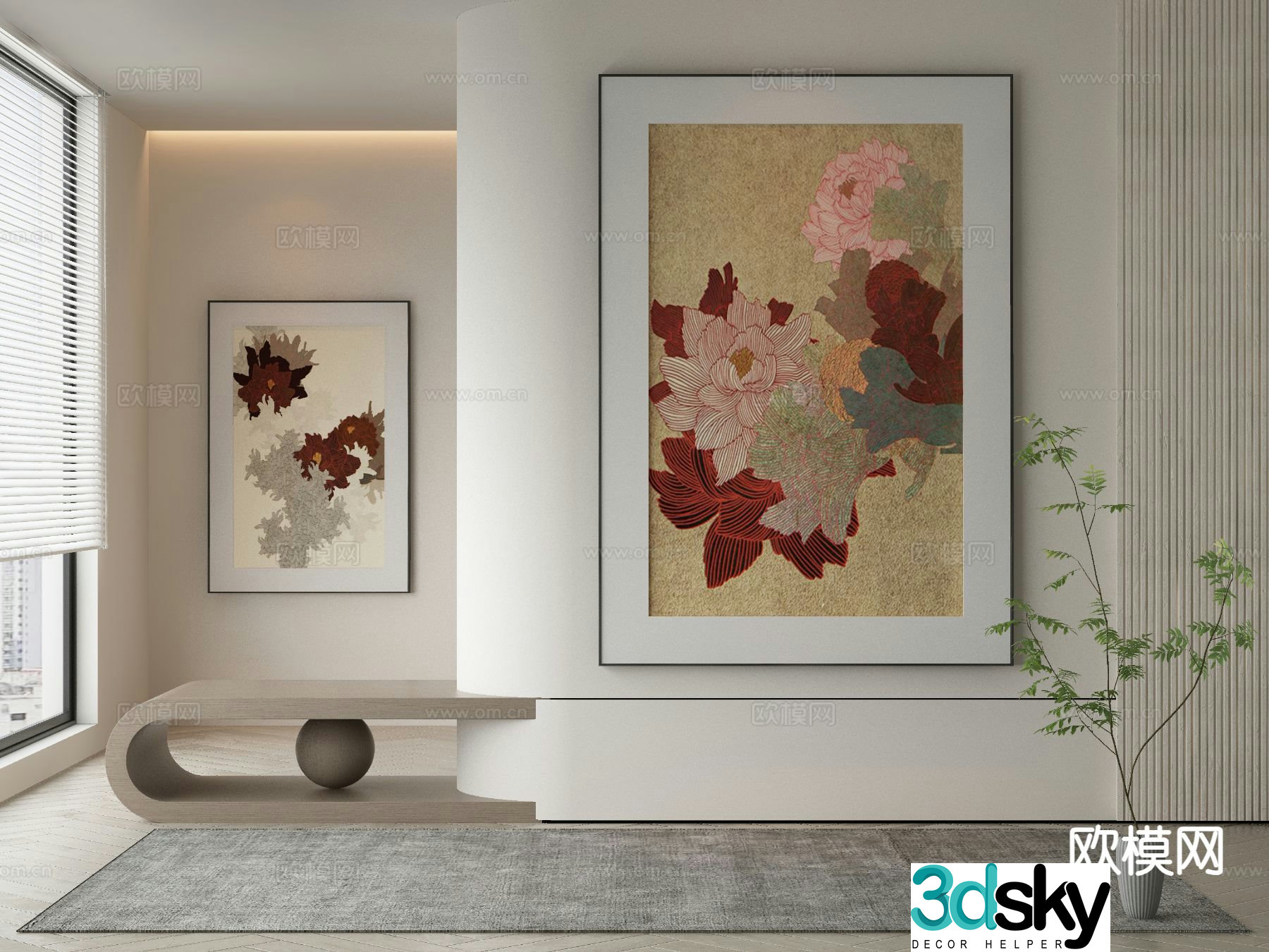 Modern decorative painting flower hanging painting 3d model