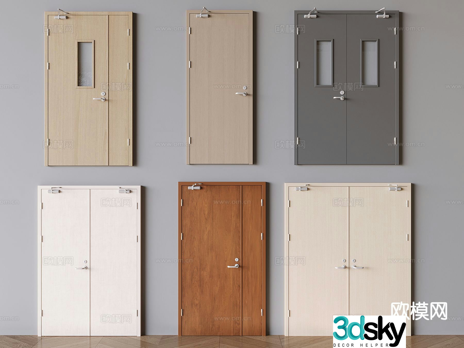 Solid wood fire door fire door 3d model