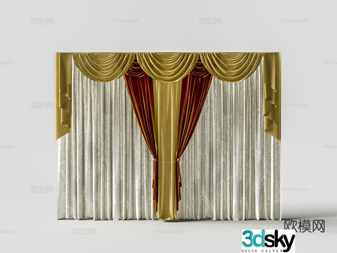 European style curtains translucent curtain 3d model