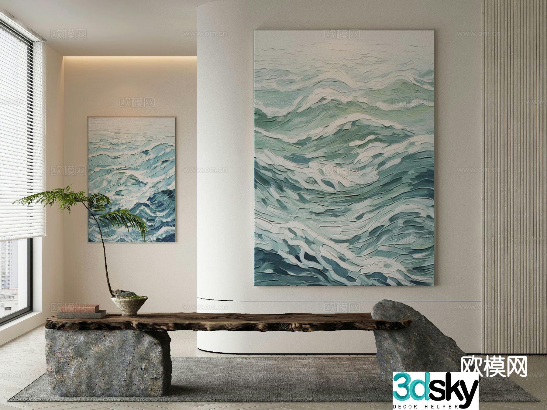 Modern decorative painting wave hanging painting oil painting 3d model