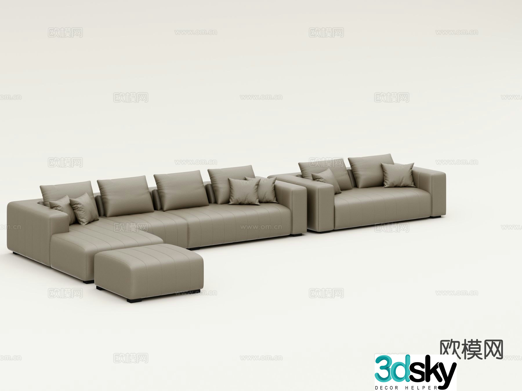 Modern multi-seater sofa leather sofa 3d model