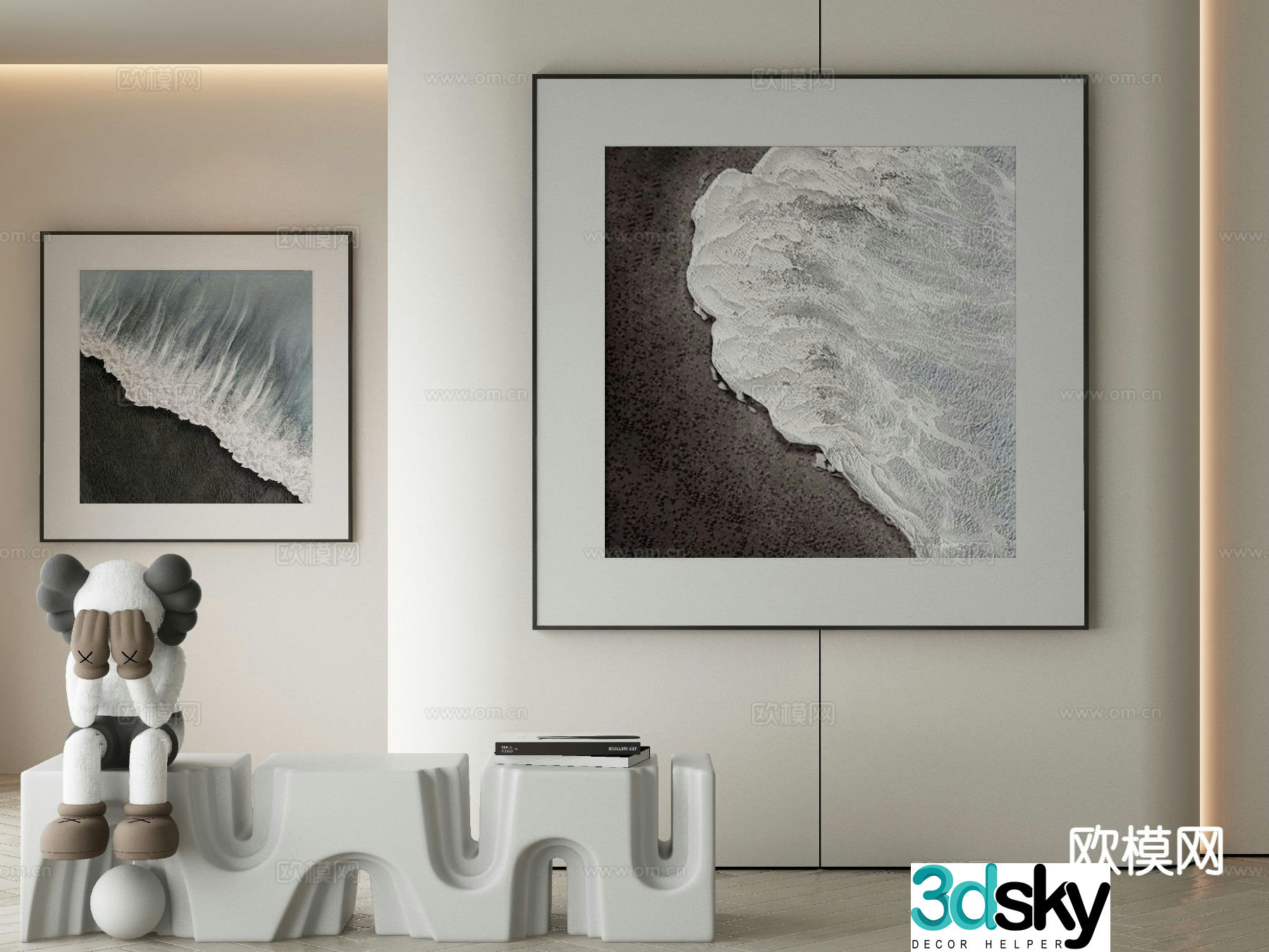 Modern decorative painting oil painting wave painting 3d model