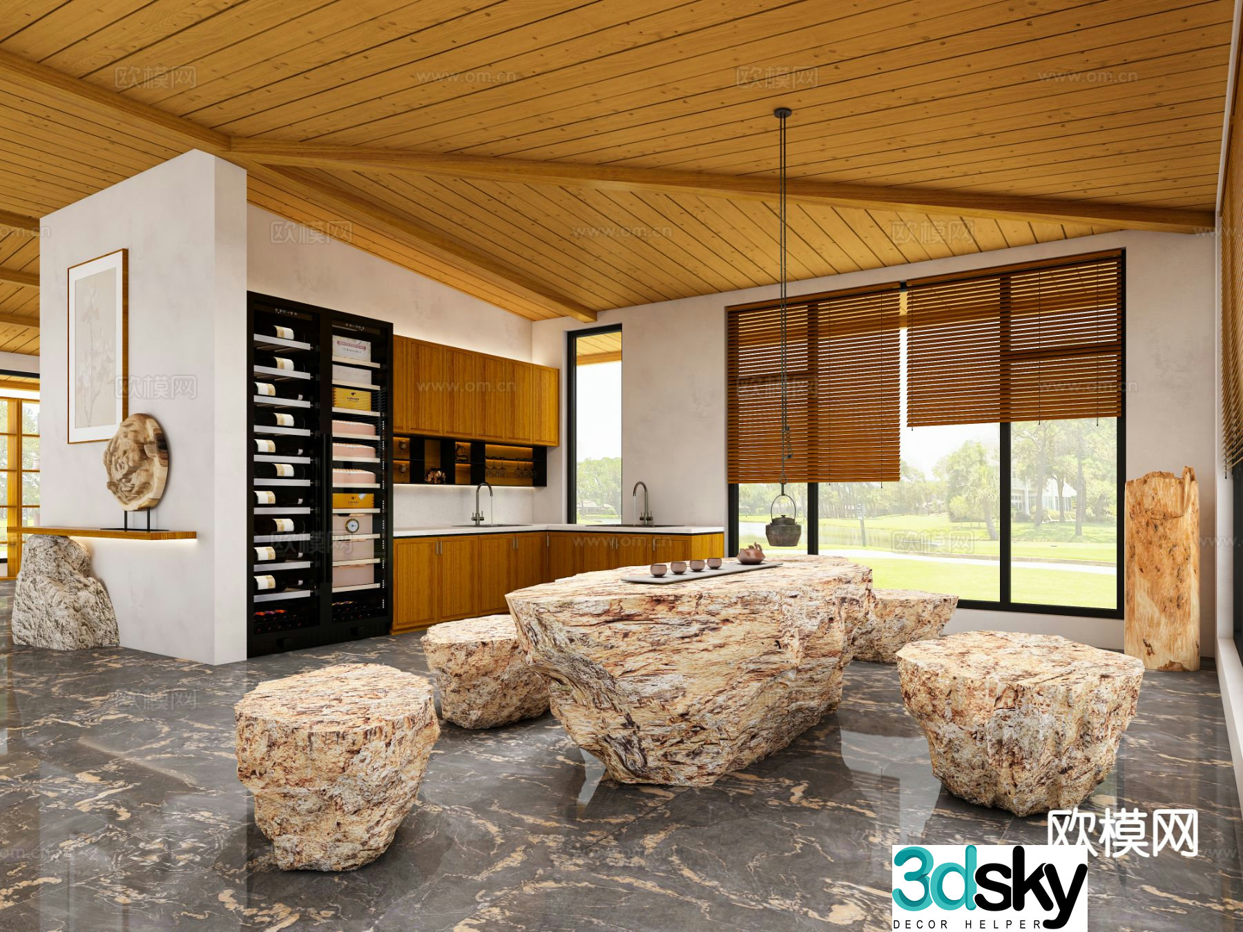 Log style tea room 3d model