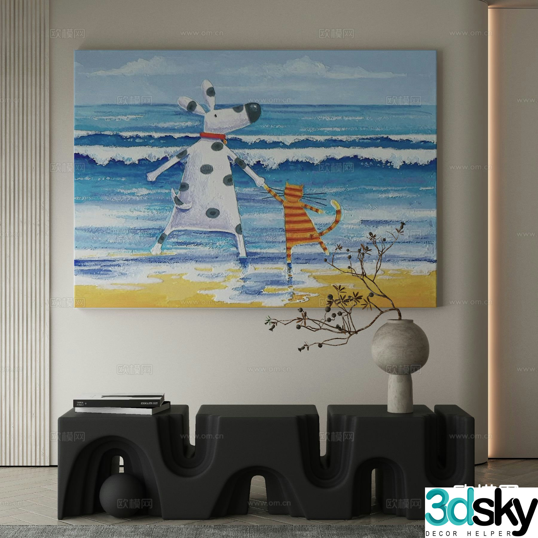 Wabi-sabi art painting cartoon painting decorative painting 3d model