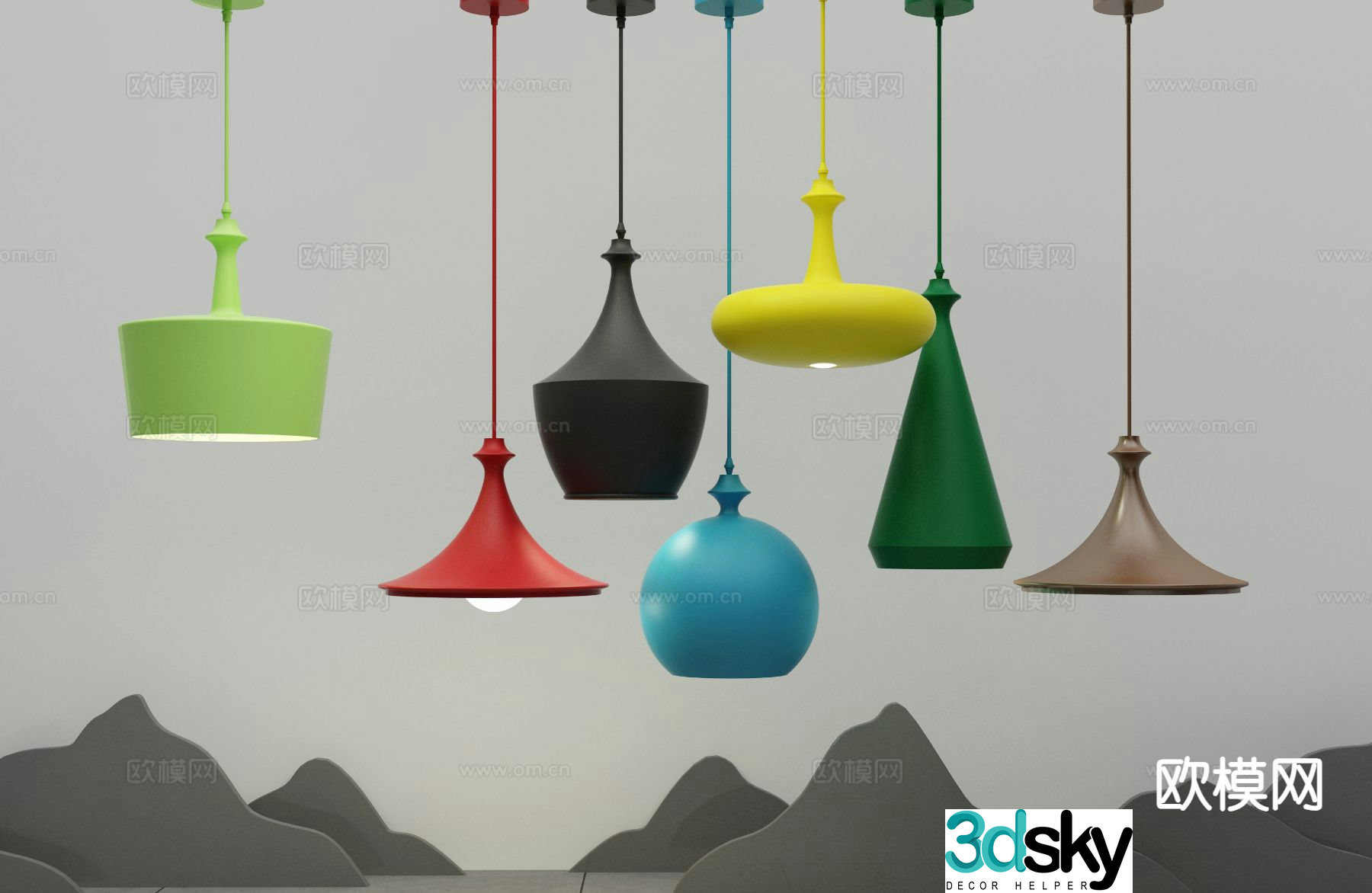 Modern colorful chandelier 3d model