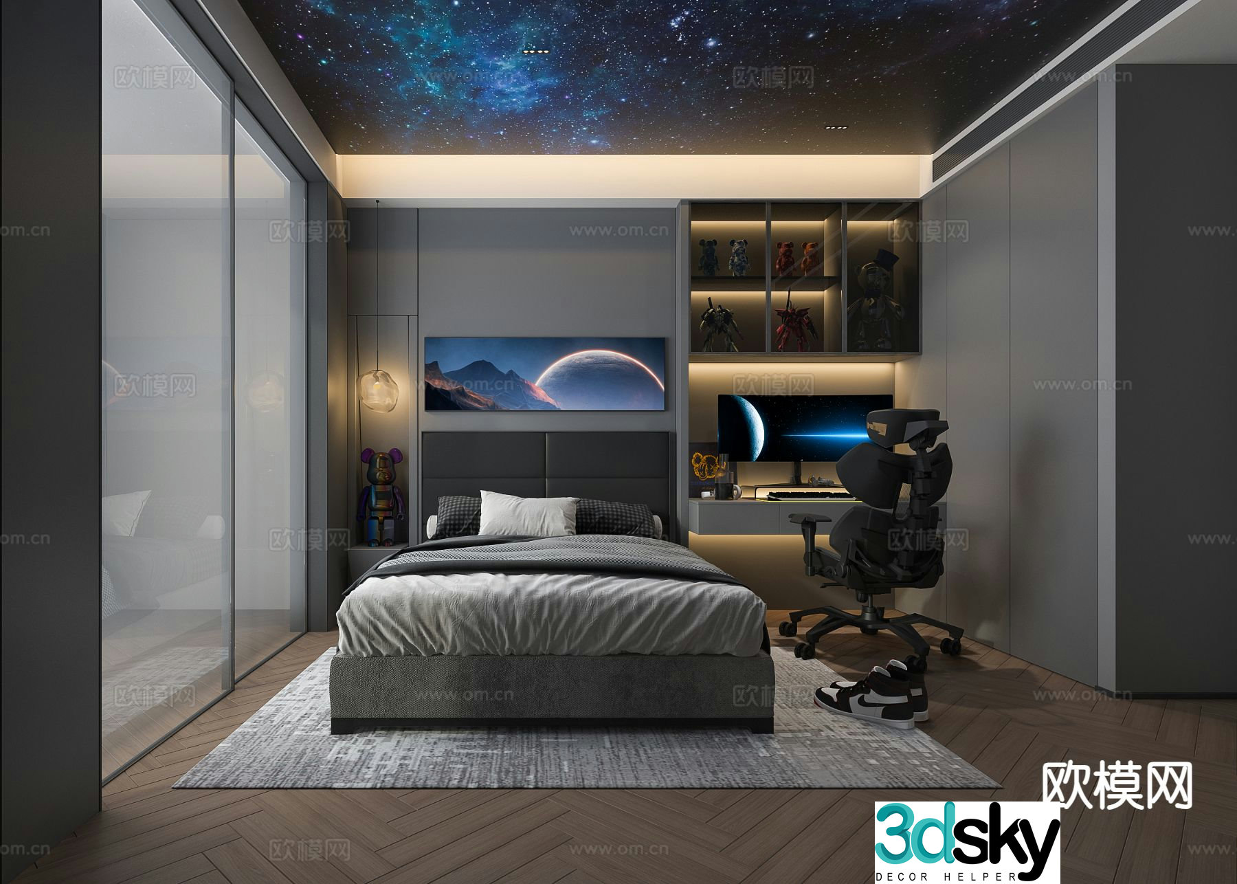 Modern bedroom boy’s room gaming room 3d model