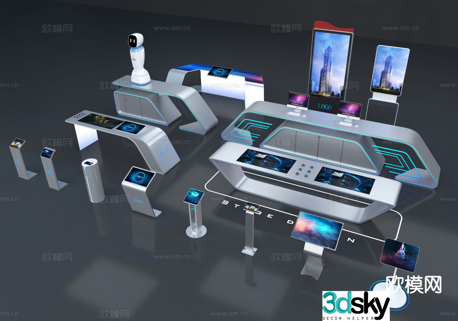 All-in-one machine display stand advertising machine touch screen floor-standing all-in-one machine exhibition stand 3D model
