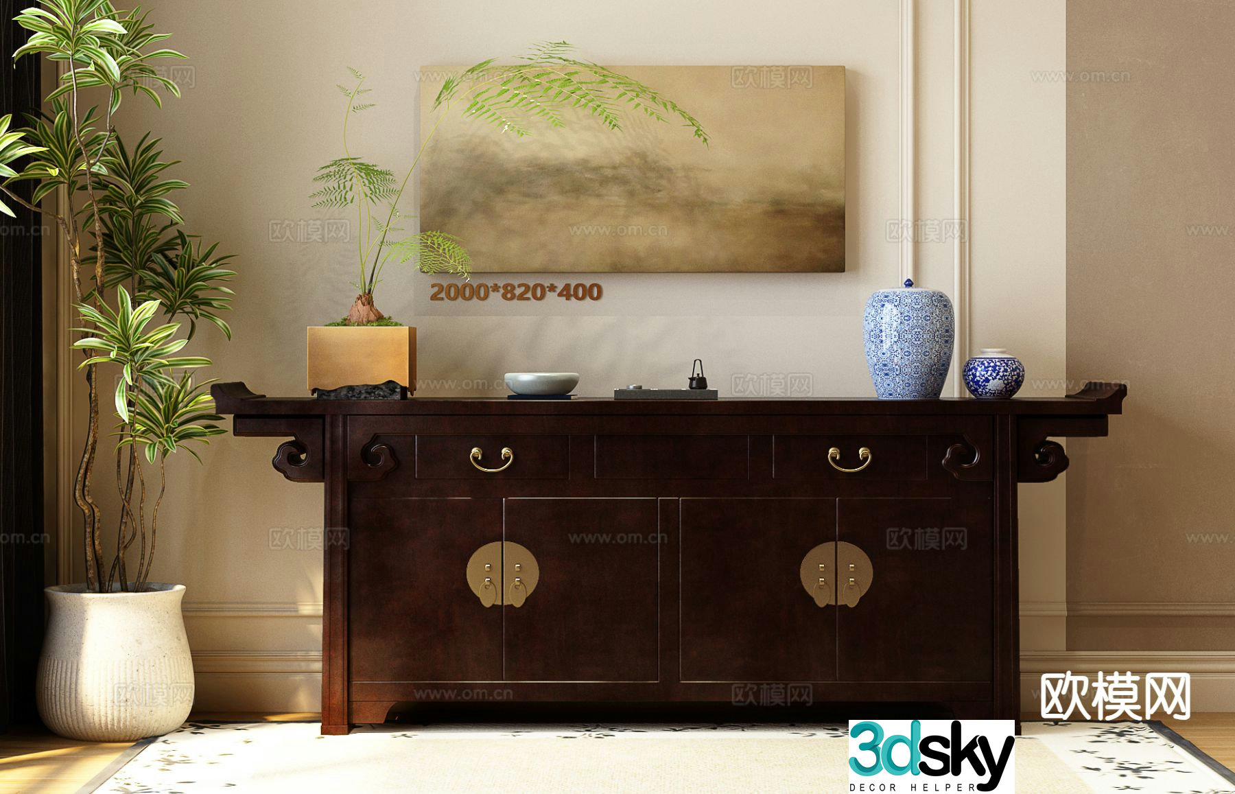 New Chinese style entrance cabinet 3D model