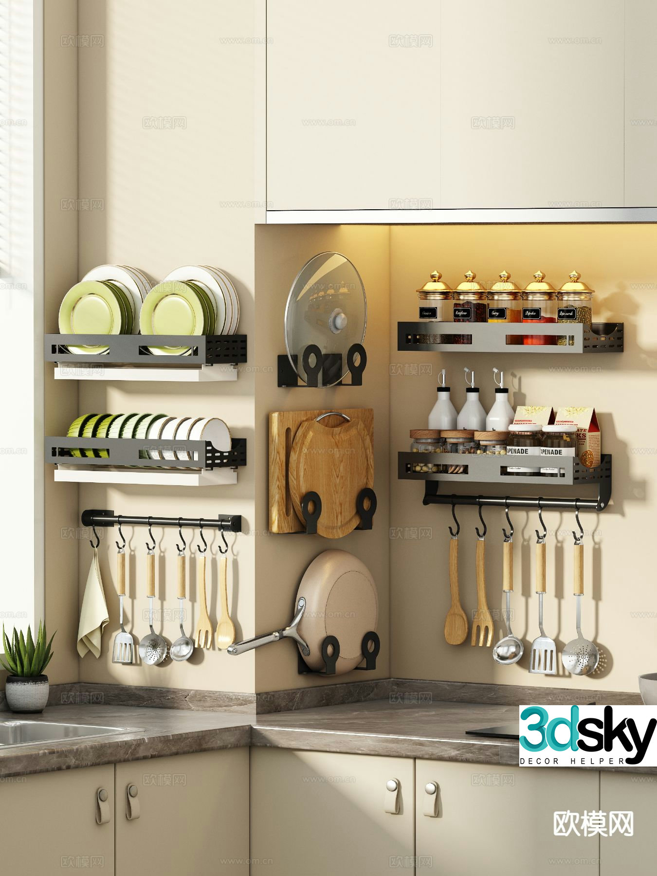 Kitchen wall hanging shelf 3d model