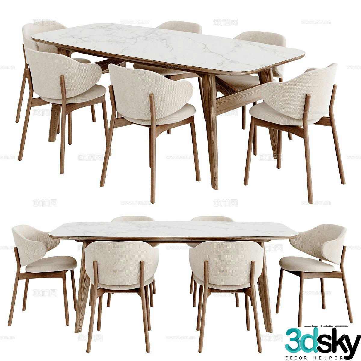 Modern dining table dining chair 3d model