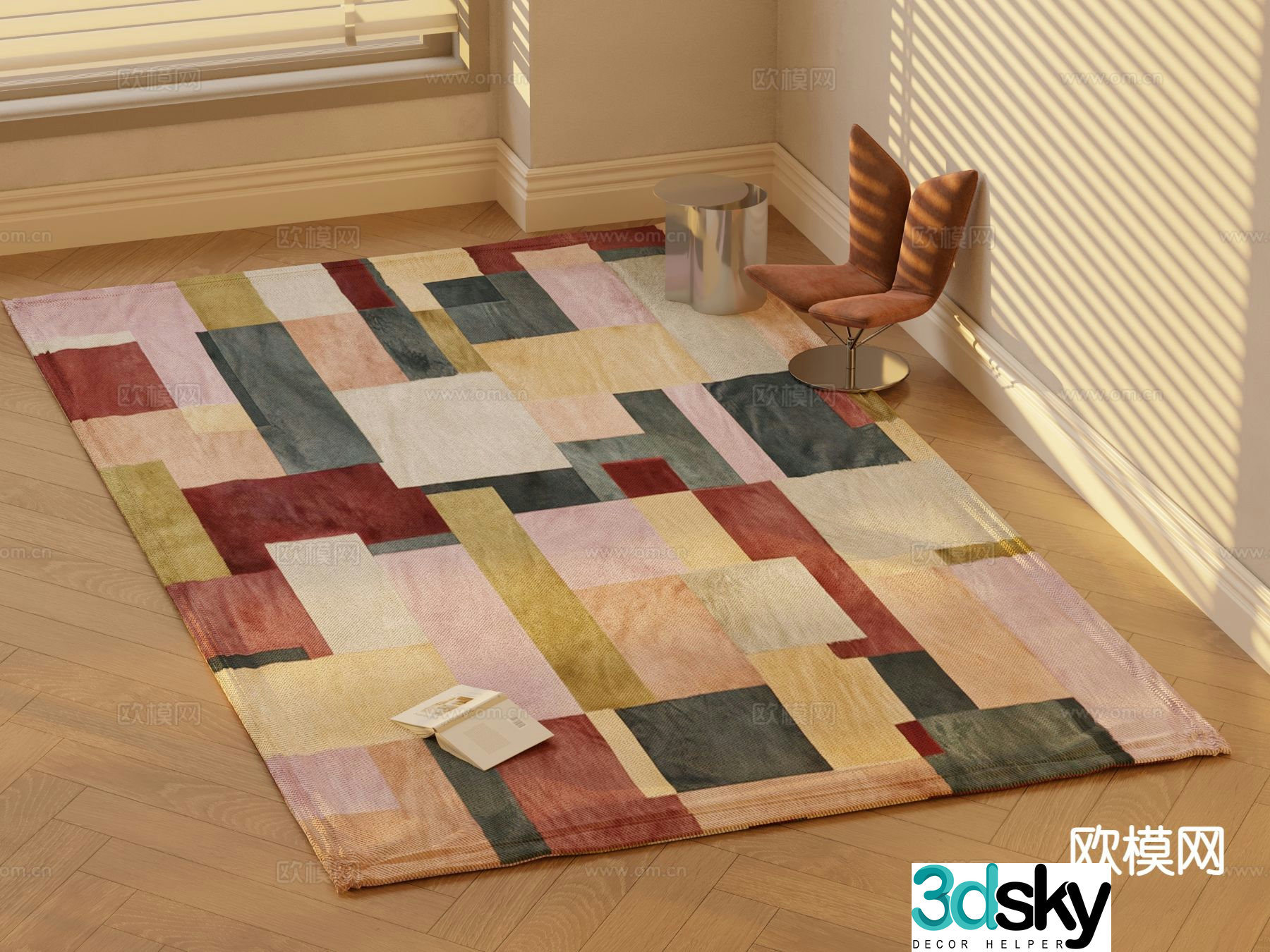 Modern square rug casual rug 3d model