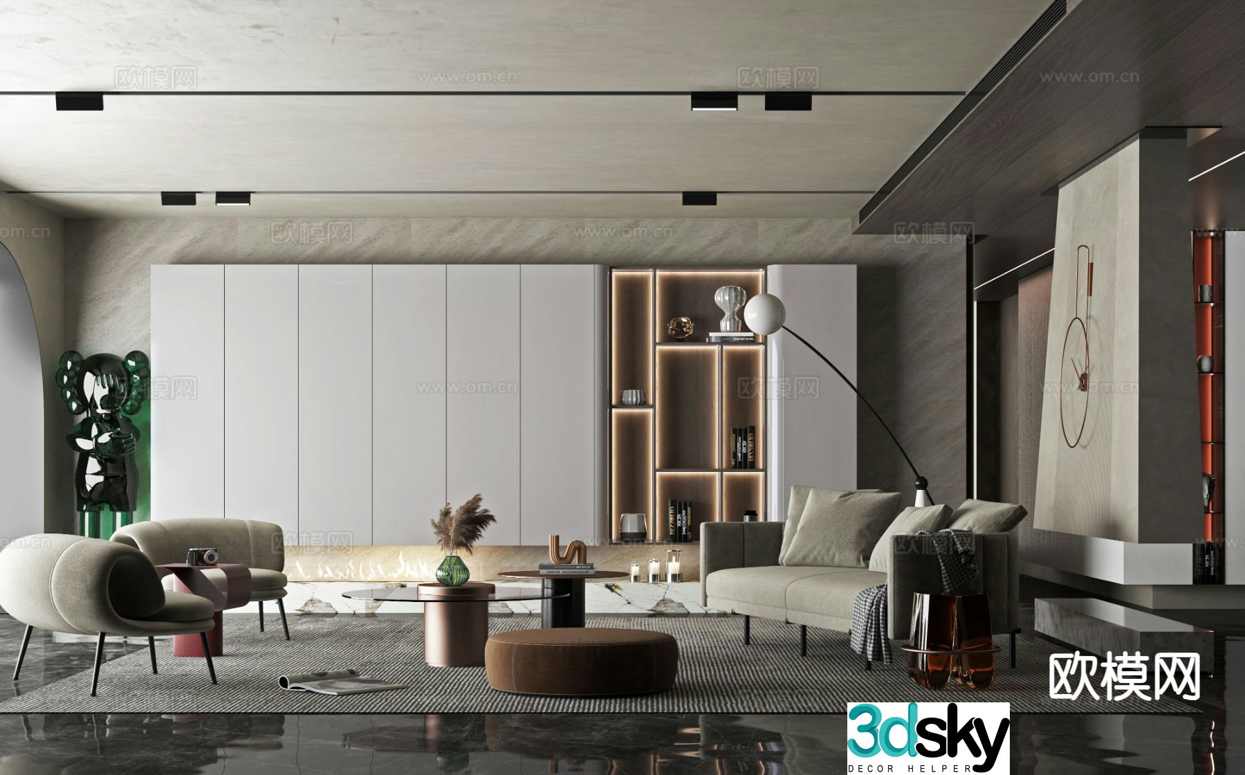 Italian light luxury living room 3D model