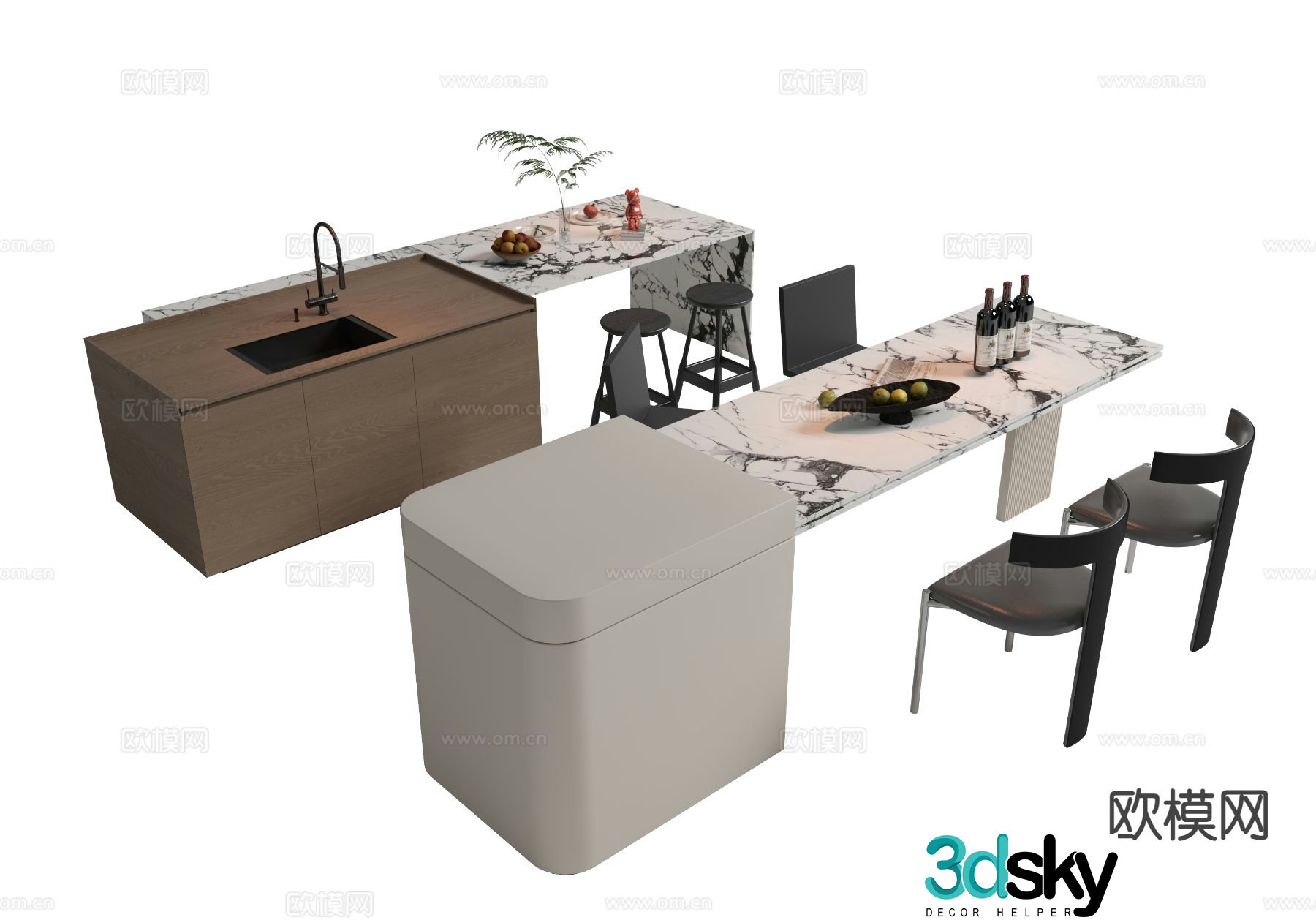 Minimalist island and water bar 3D model