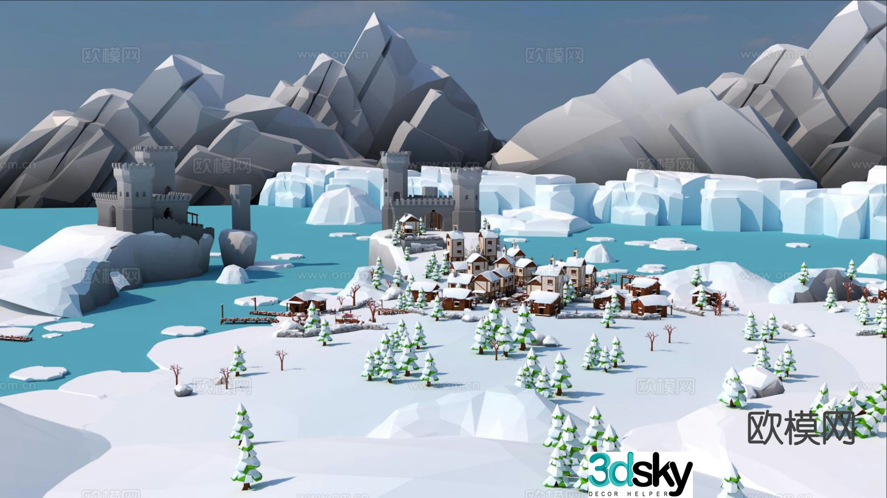 cartoon snow scene 3d model