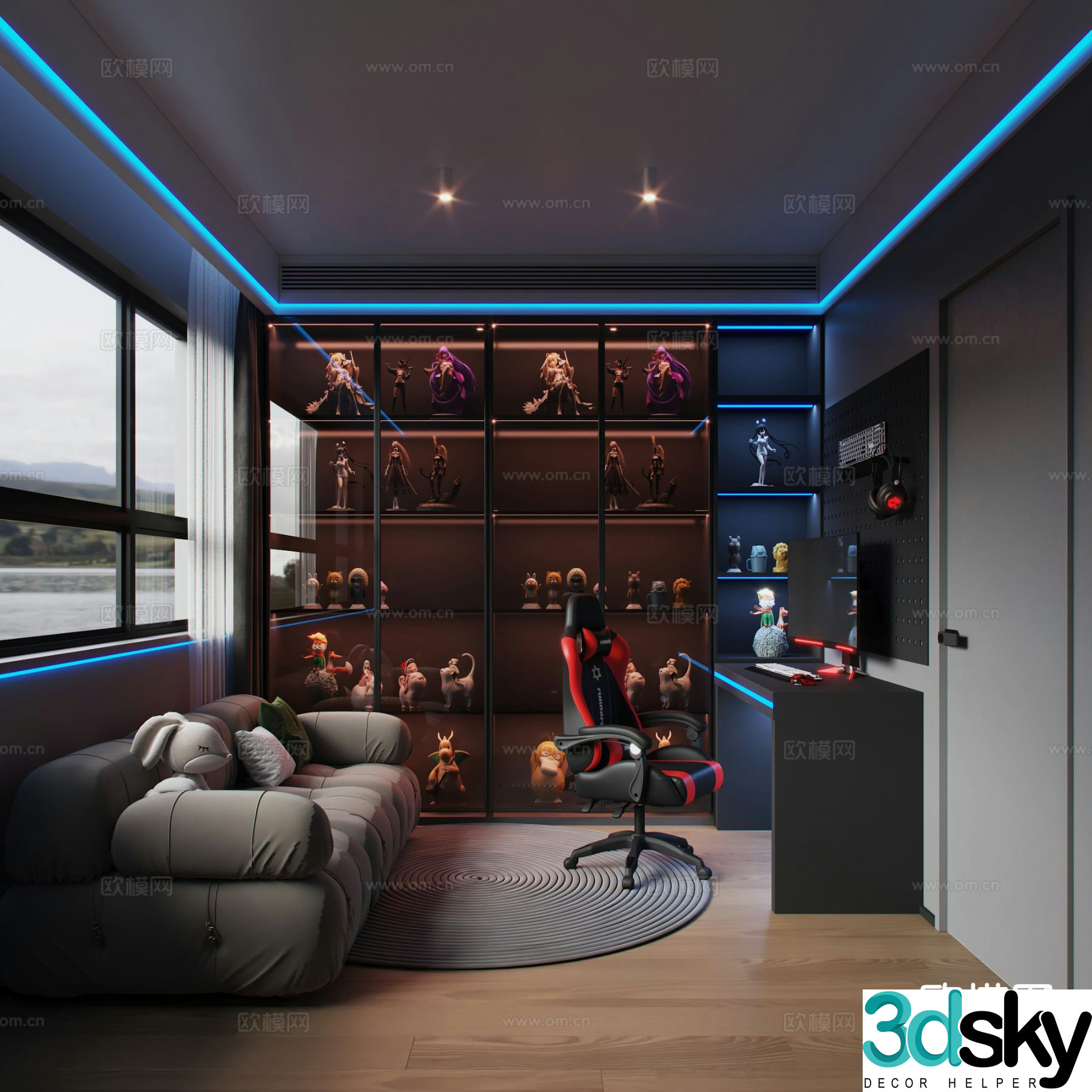High-end gray computer room e-sports room 3D model