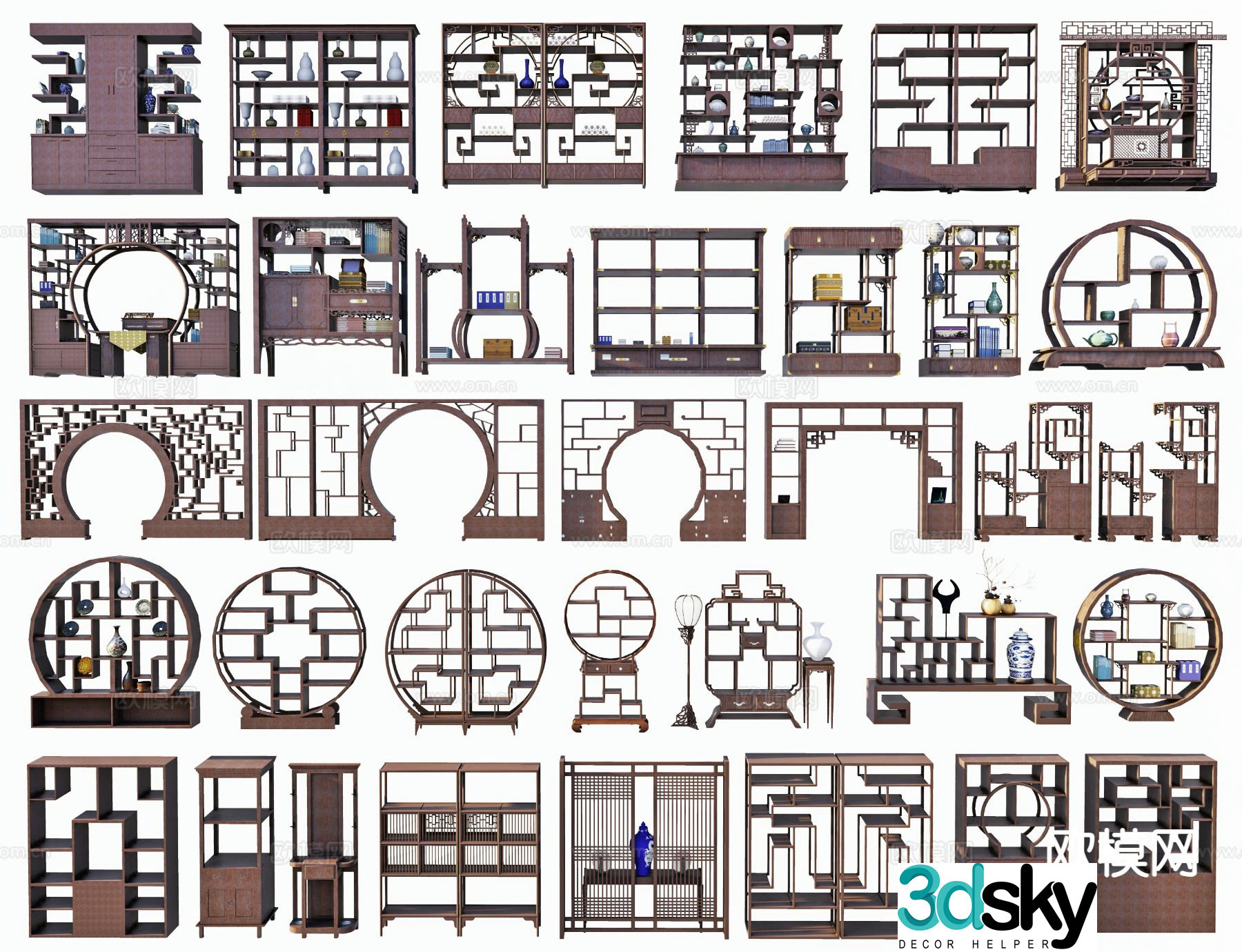 Chinese antique rack moon door storage rack antique rack 3D model